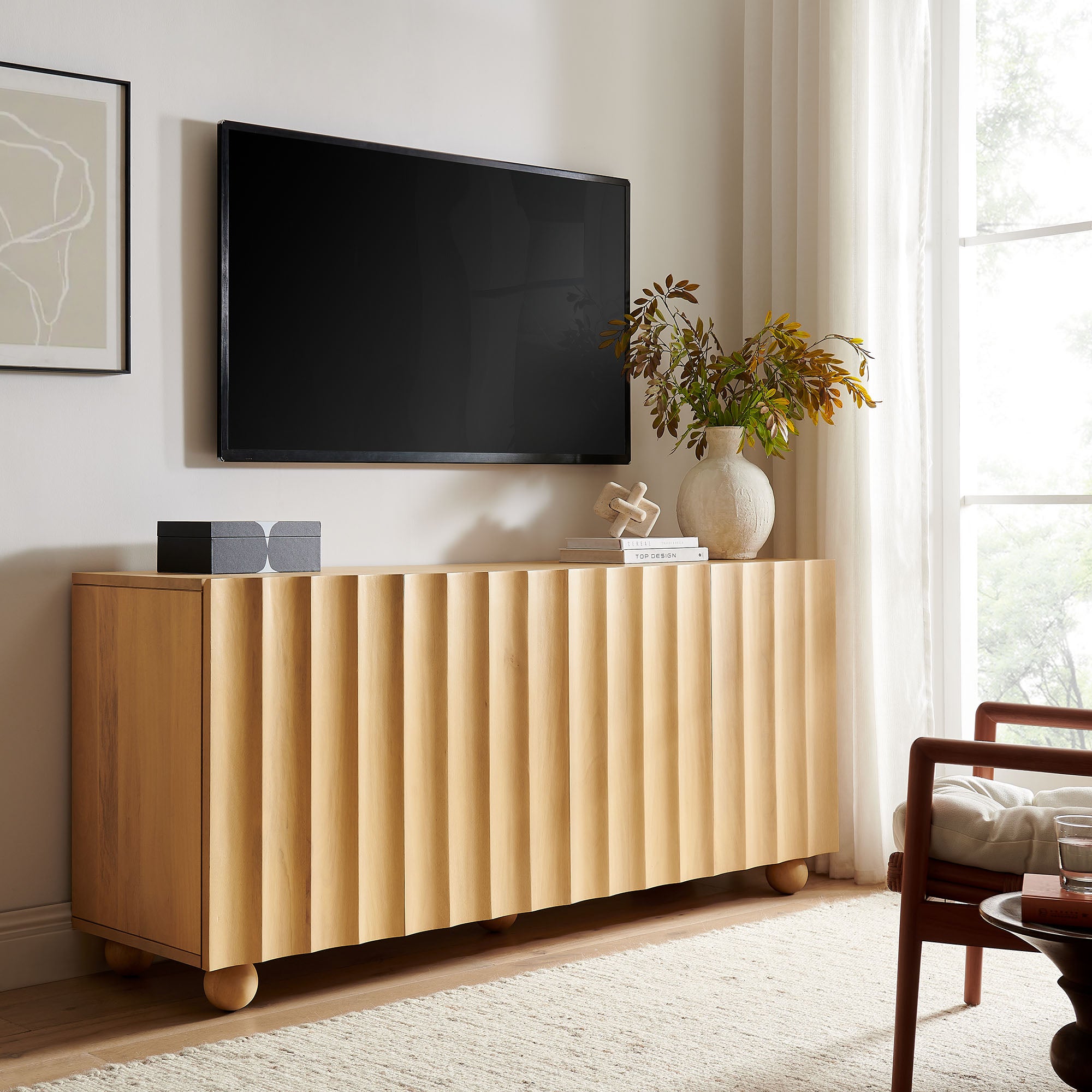 Modway EEI-7606 Sorren 72 Inch Scalloped Wood 4-Door Sideboard