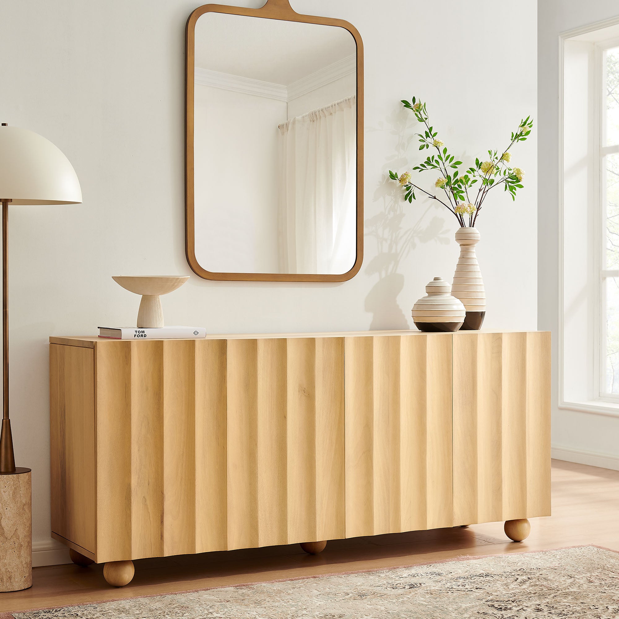 Modway EEI-7606 Sorren 72 Inch Scalloped Wood 4-Door Sideboard