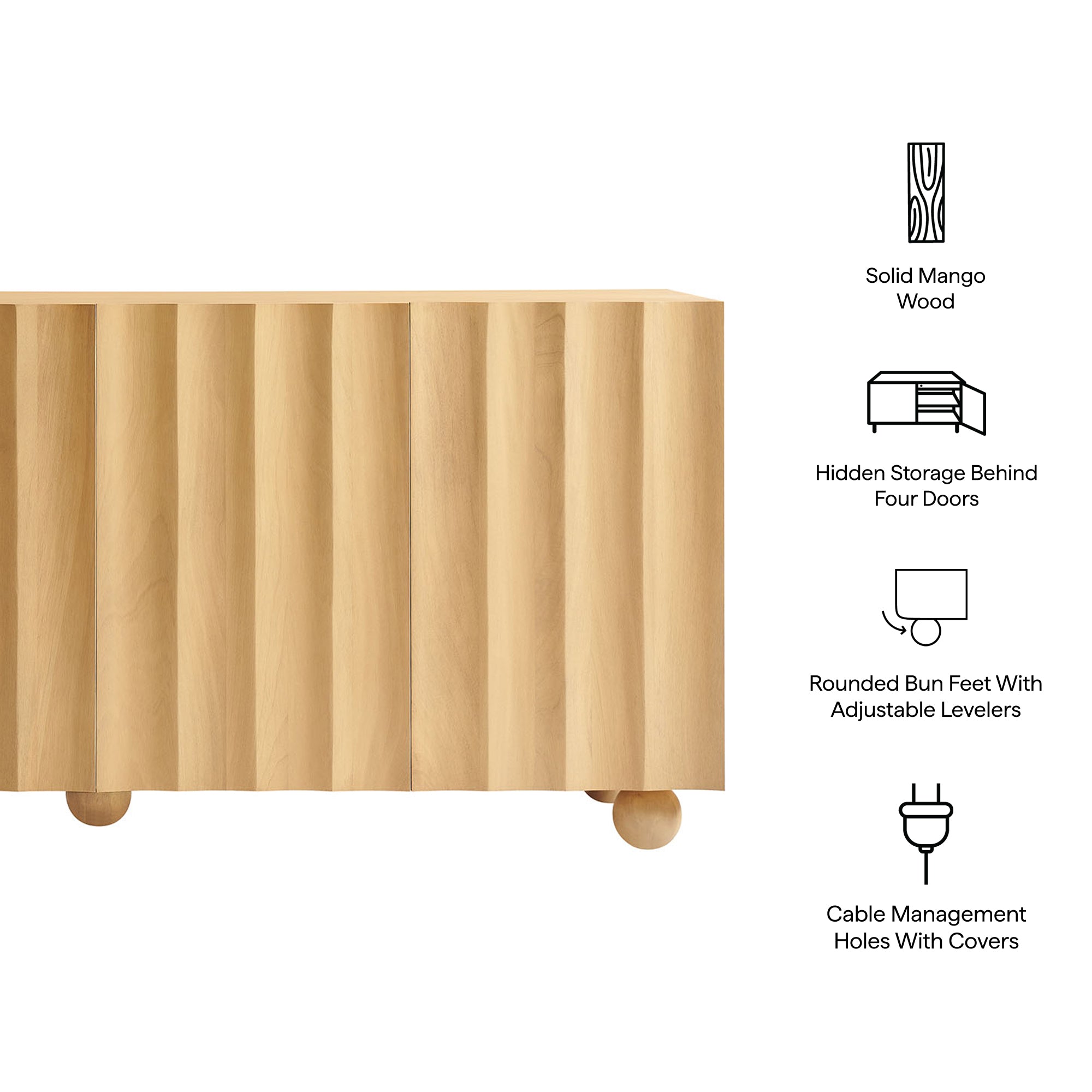 Modway EEI-7606 Sorren 72 Inch Scalloped Wood 4-Door Sideboard