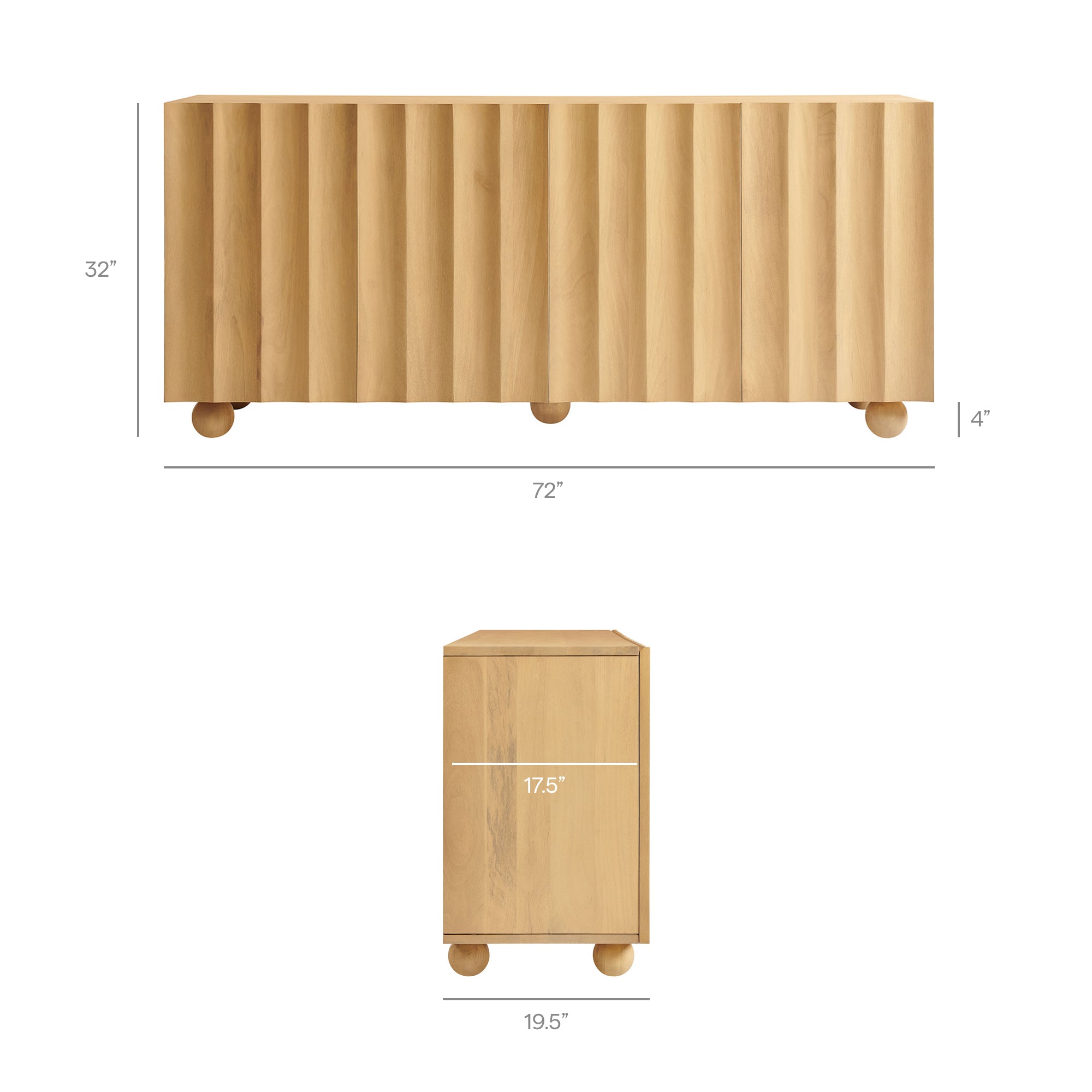 Modway EEI-7606 Sorren 72 Inch Scalloped Wood 4-Door Sideboard