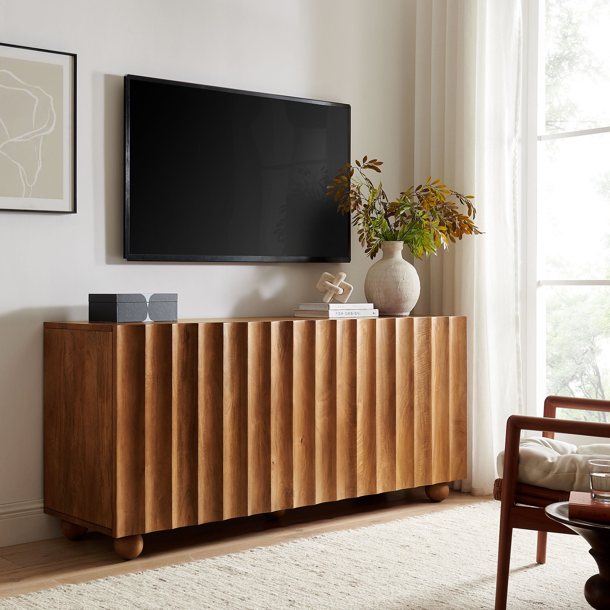 Modway EEI-7606 Sorren 72 Inch Scalloped Wood 4-Door Sideboard
