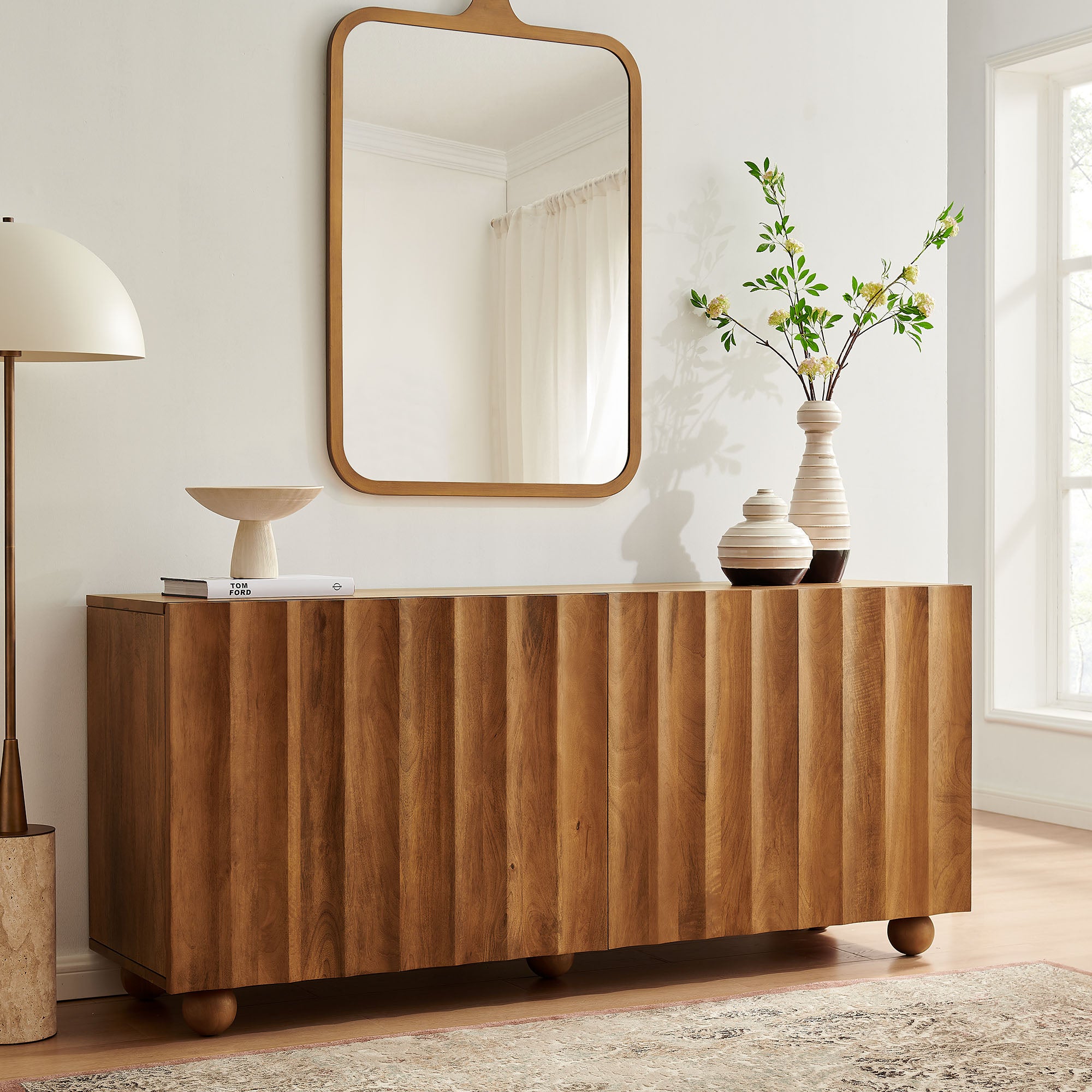 Modway EEI-7606 Sorren 72 Inch Scalloped Wood 4-Door Sideboard