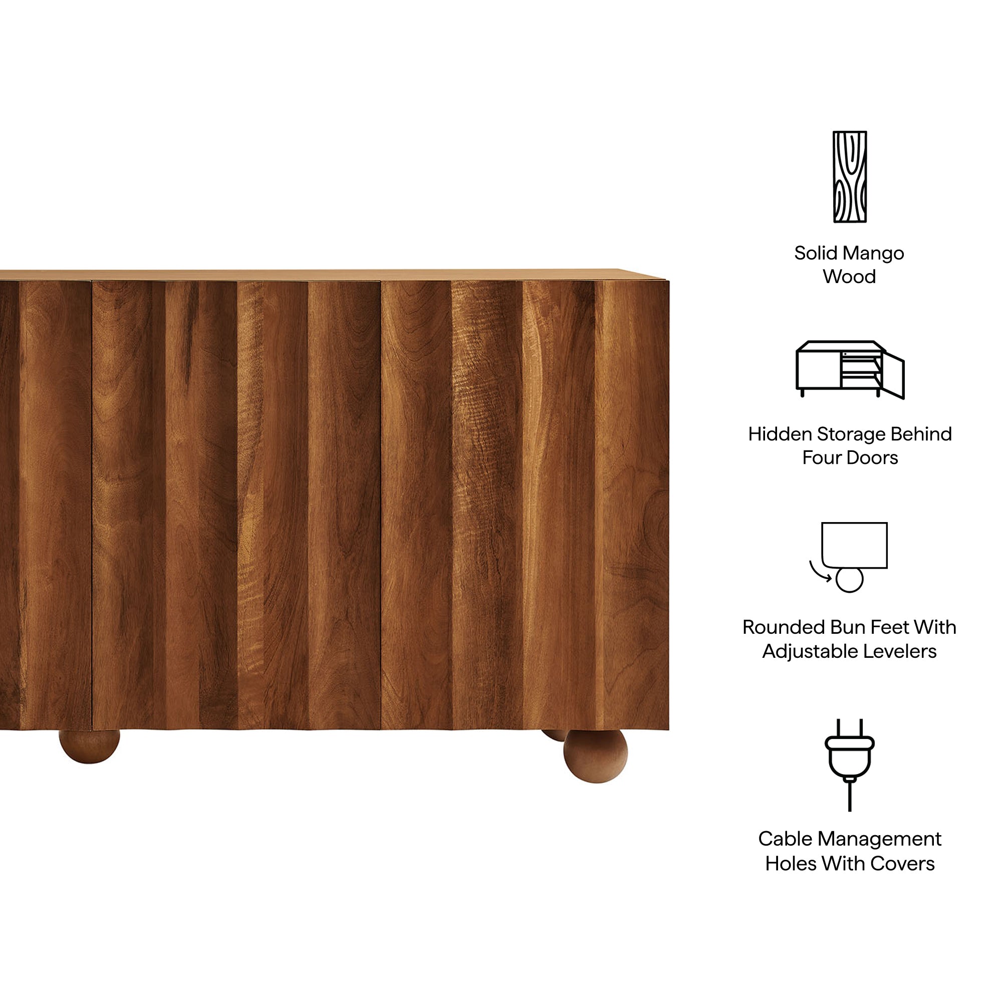 Modway EEI-7606 Sorren 72 Inch Scalloped Wood 4-Door Sideboard