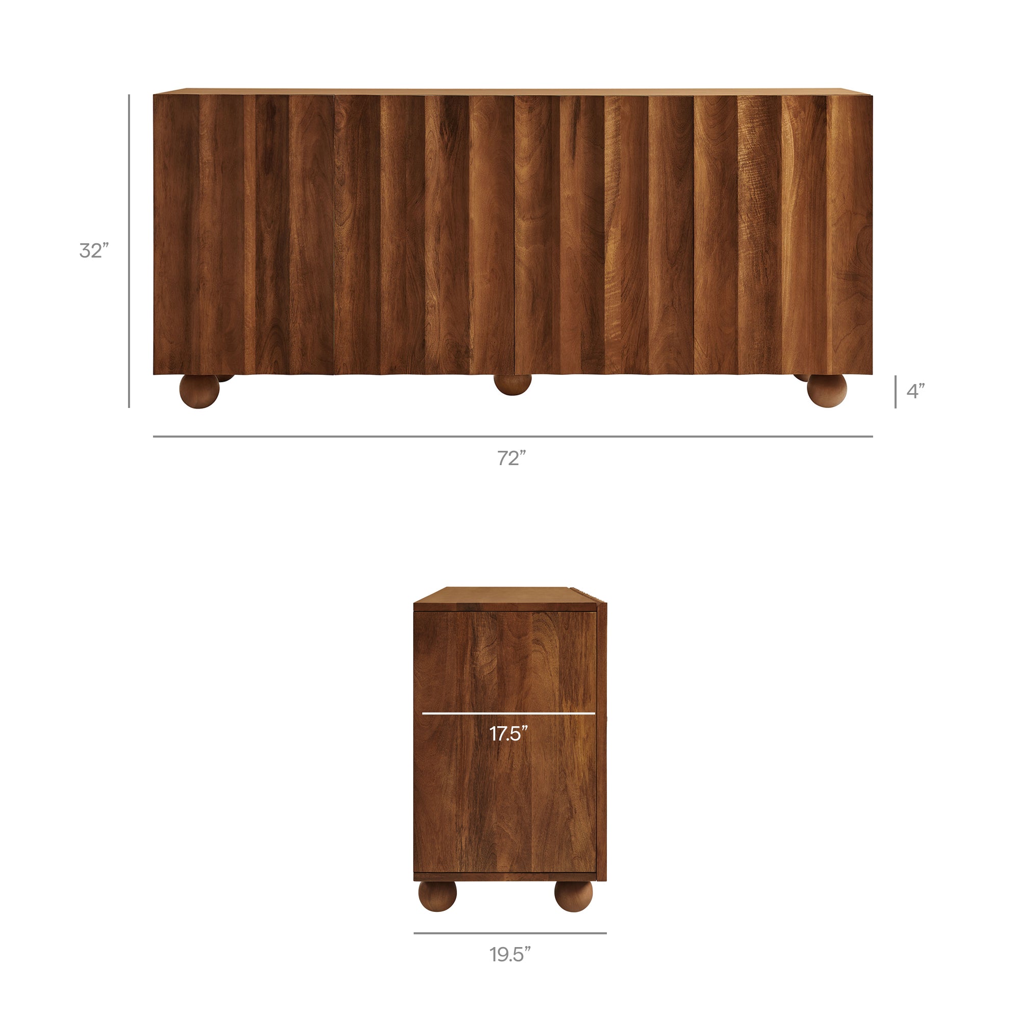 Modway EEI-7606 Sorren 72 Inch Scalloped Wood 4-Door Sideboard