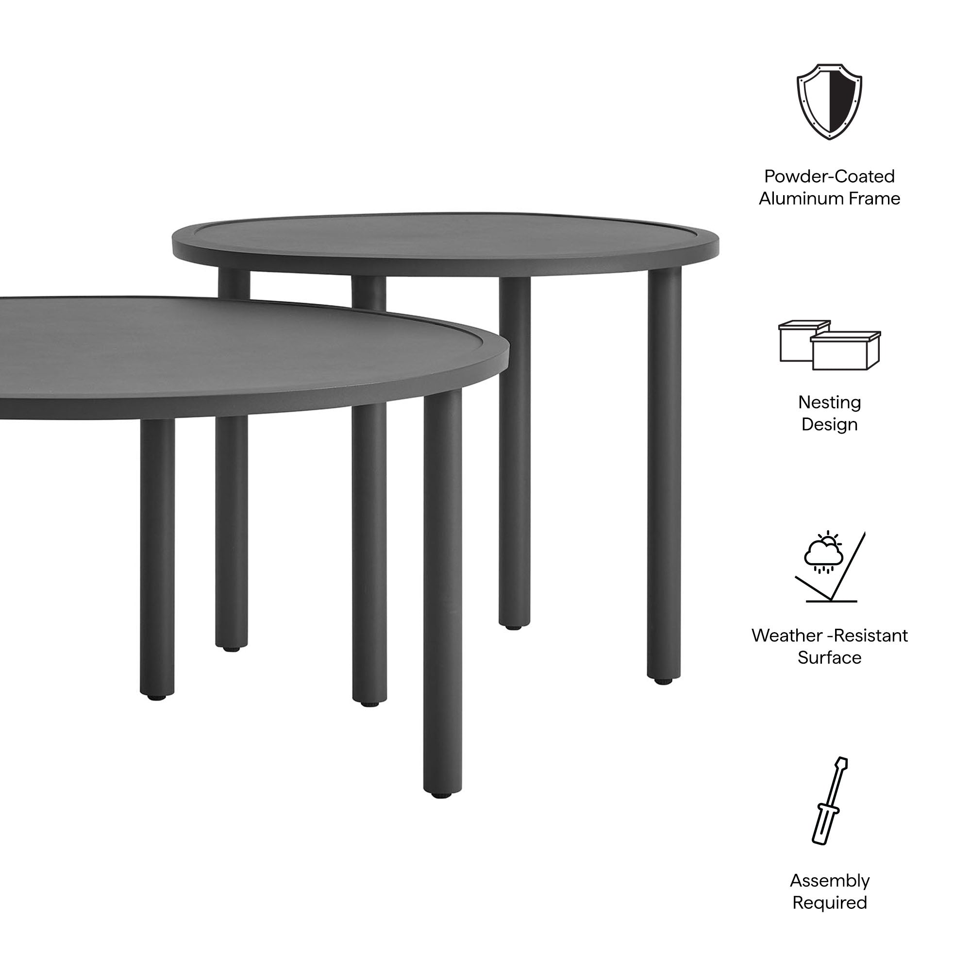 Modway Porta 2 Piece Nesting Outdoor Patio Aluminum Coffee Table Set EEI-7610