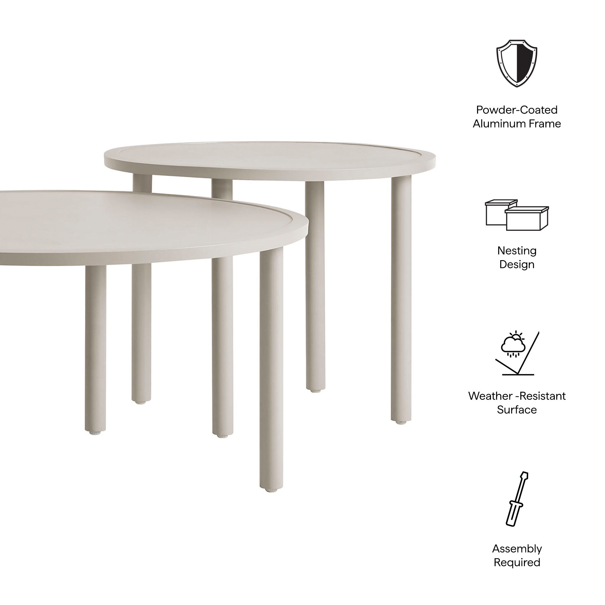 Modway Porta 2 Piece Nesting Outdoor Patio Aluminum Coffee Table Set EEI-7610