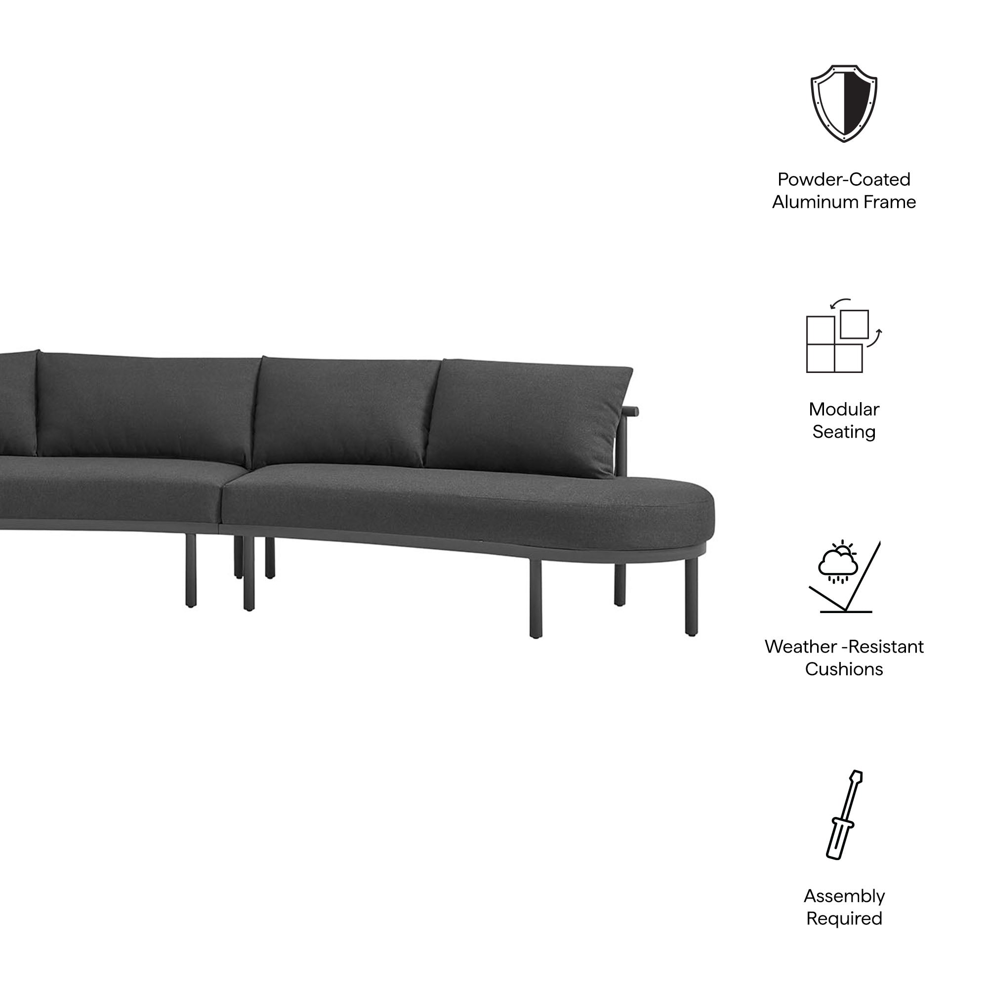 Modway Porta 3 Piece Outdoor Patio Aluminum Modular Sofa EEI-7612