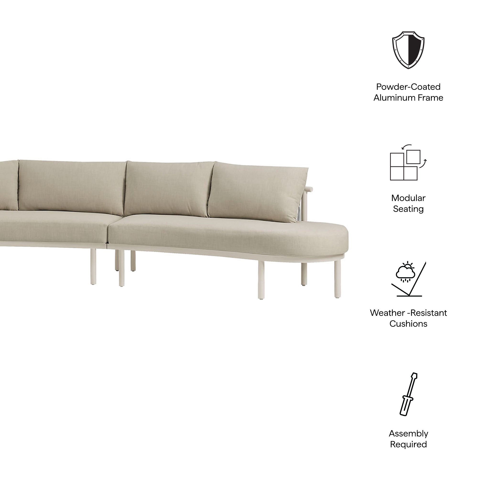 Modway Porta 3 Piece Outdoor Patio Aluminum Modular Sofa EEI-7612