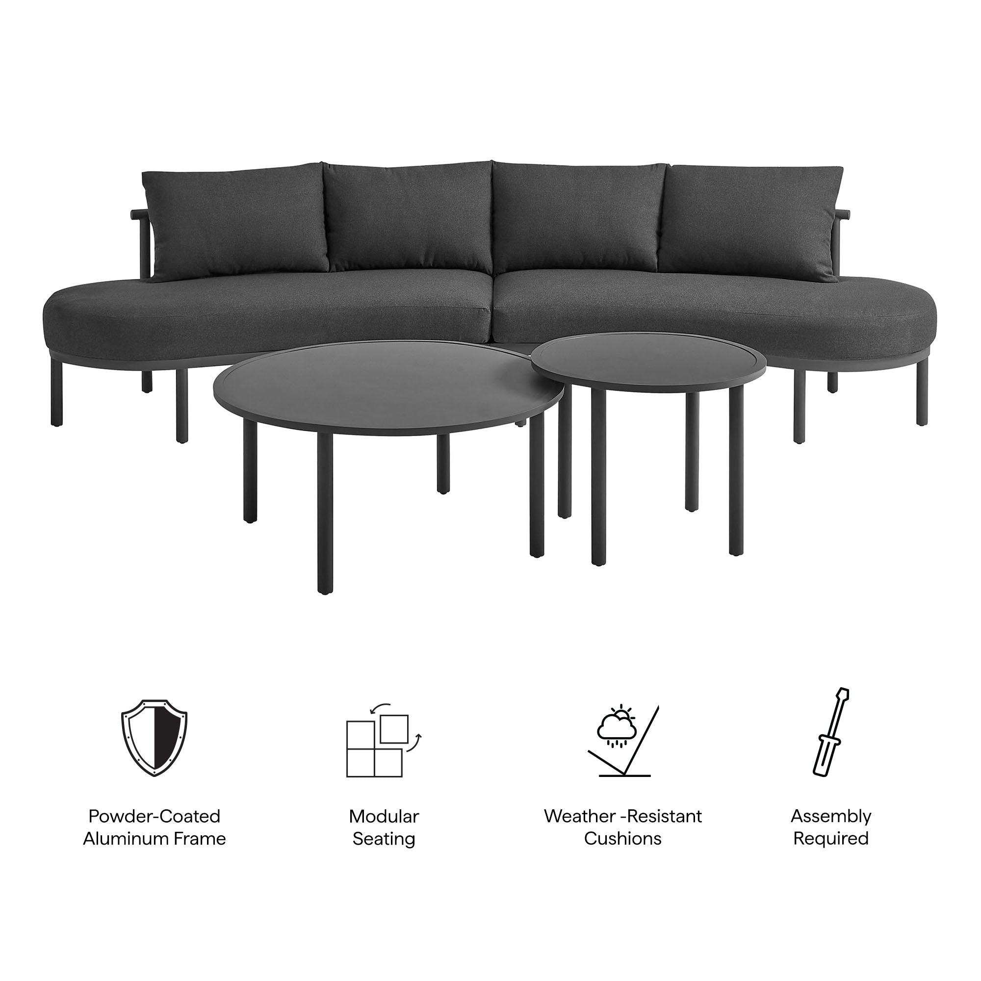 Modway Porta 4 Piece Outdoor Patio Aluminum Modular Sofa Set EEI-7613