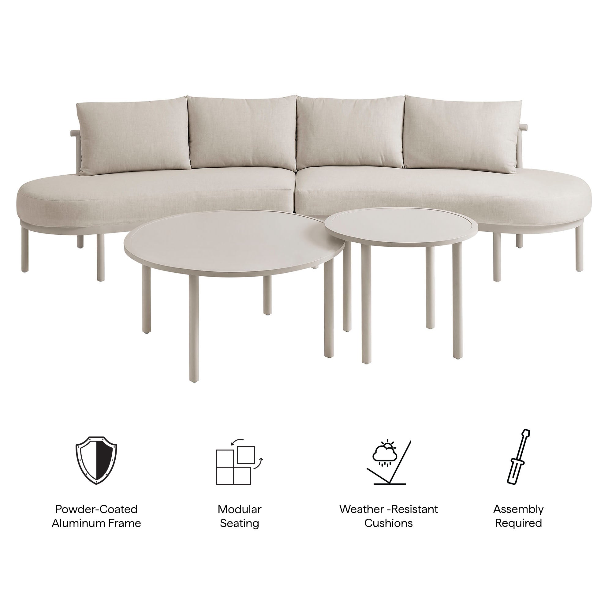 Modway Porta 4 Piece Outdoor Patio Aluminum Modular Sofa Set EEI-7613