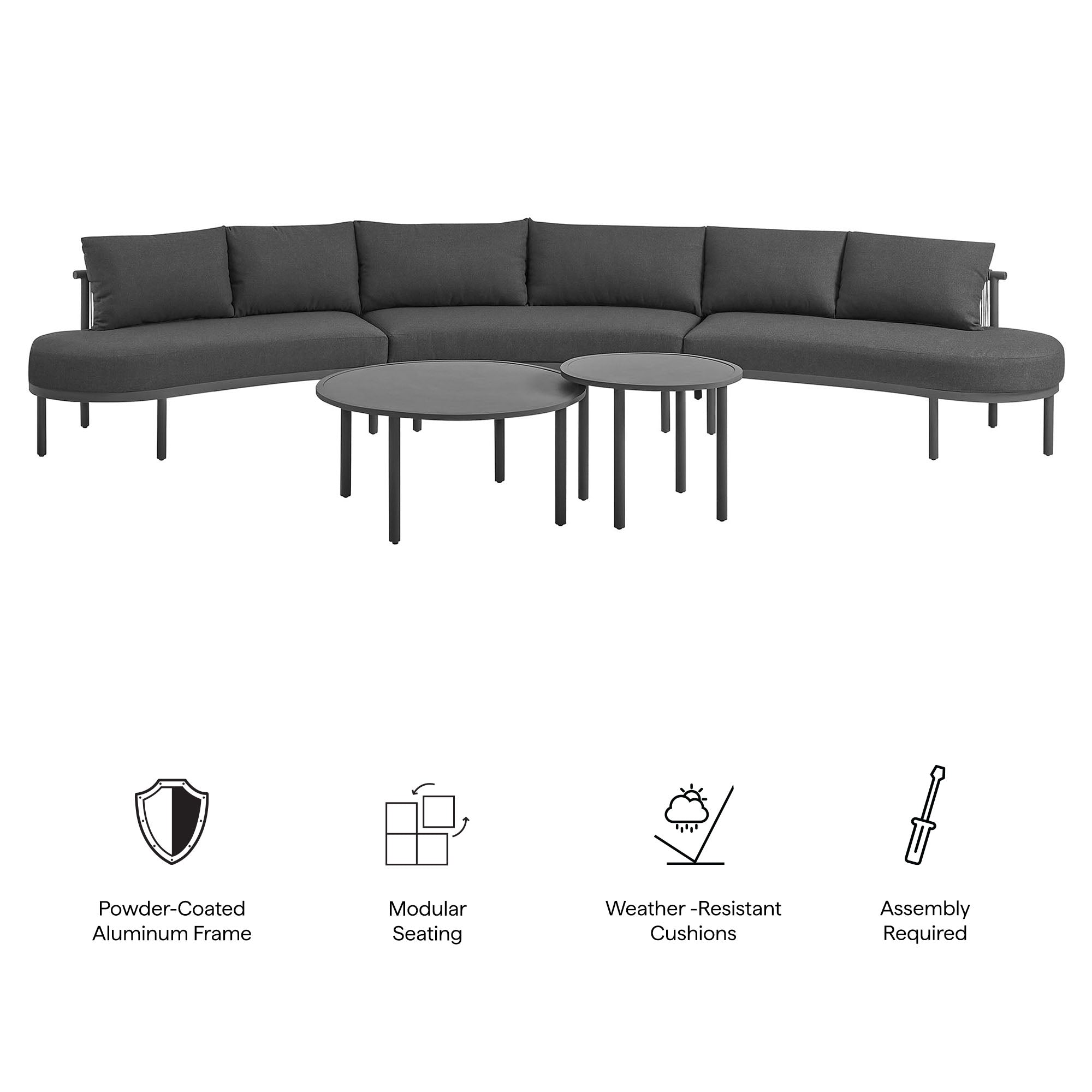 Modway Porta 5 Piece Outdoor Patio Aluminum Modular Sofa Set EEI-7614