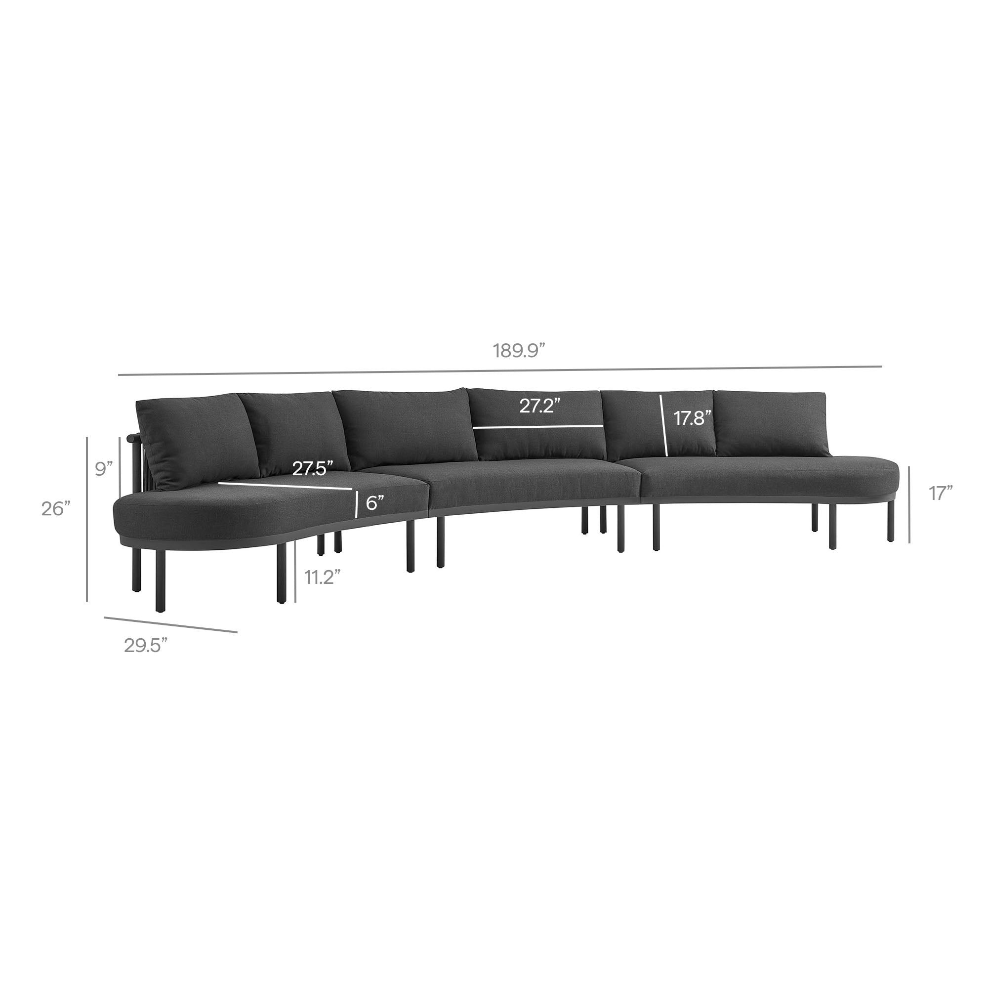 Modway Porta 5 Piece Outdoor Patio Aluminum Modular Sofa Set EEI-7614
