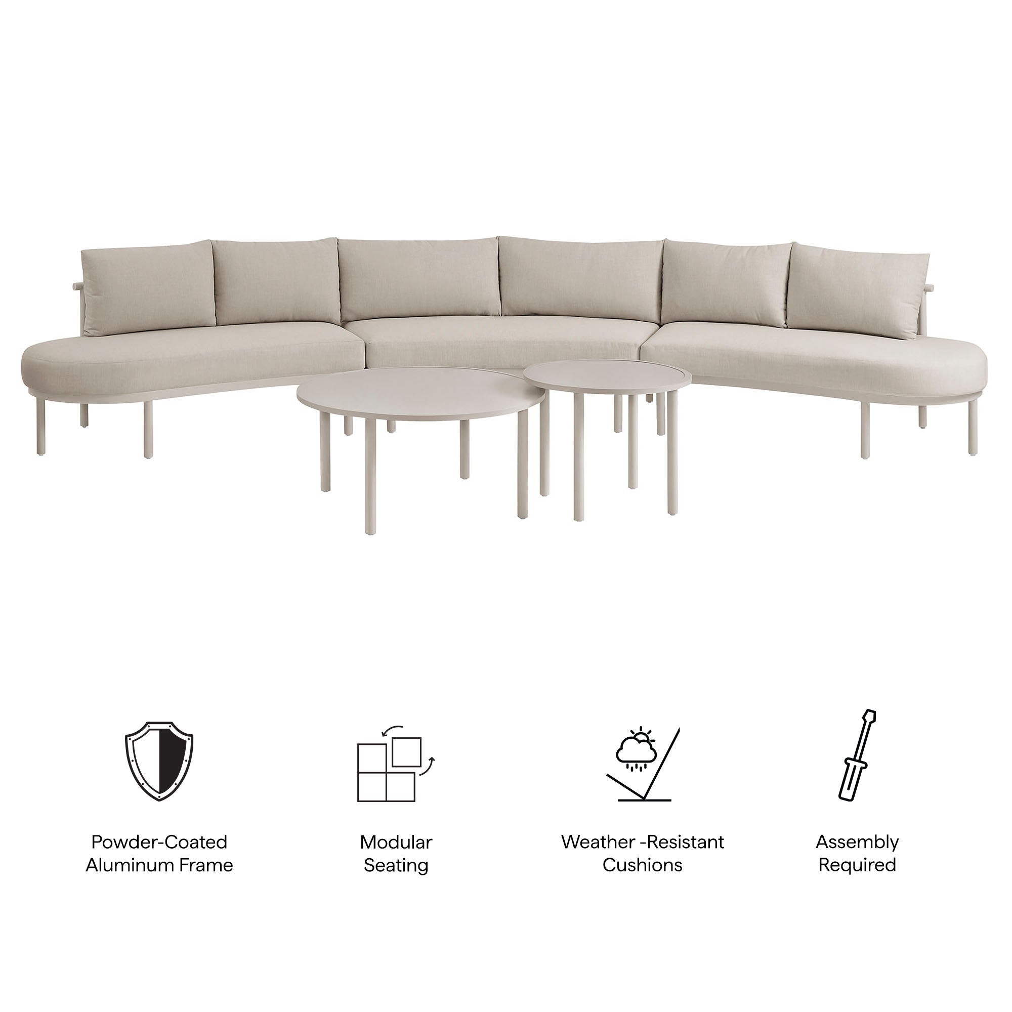 Modway Porta 5 Piece Outdoor Patio Aluminum Modular Sofa Set EEI-7614