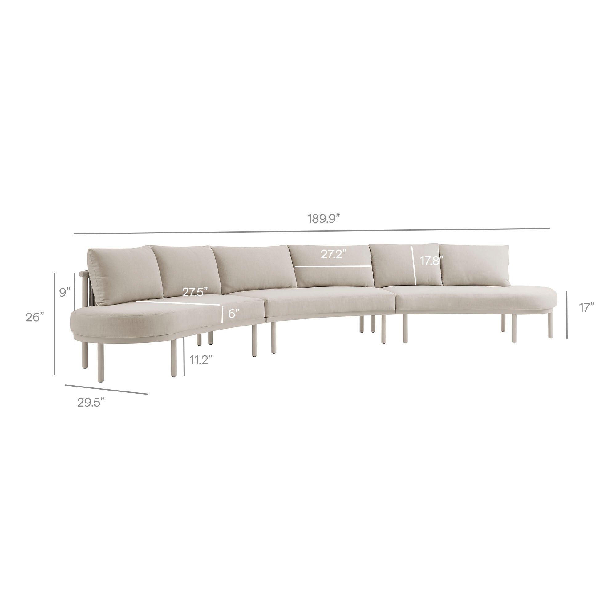 Modway Porta 5 Piece Outdoor Patio Aluminum Modular Sofa Set EEI-7614