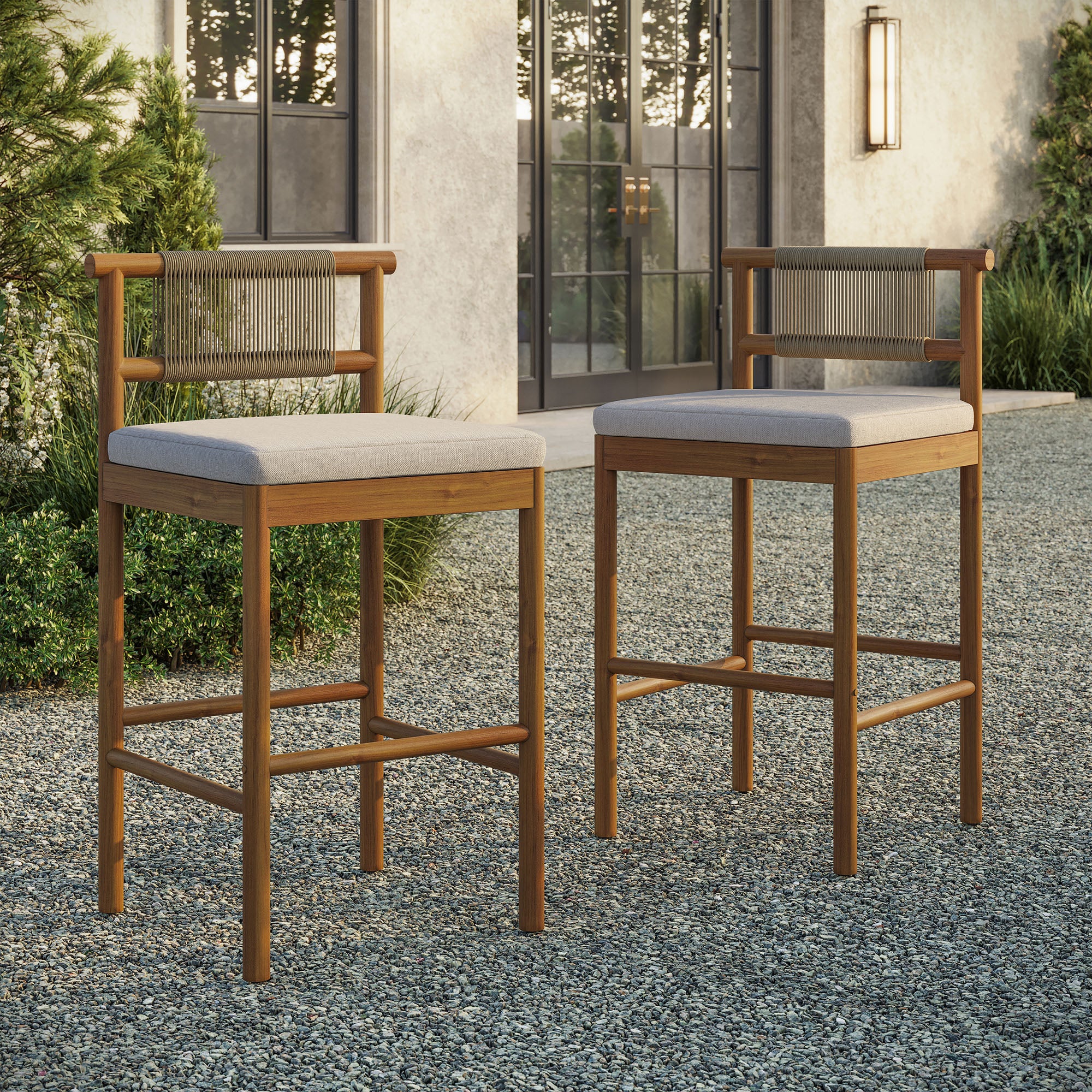 Modway EEI-7626 Eleni Outdoor Patio Teak Wood Bar Stools Set of 2