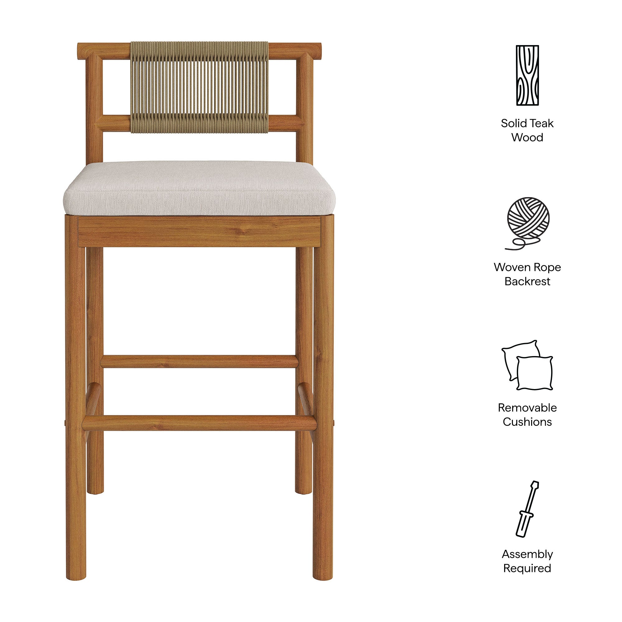 Modway EEI-7626 Eleni Outdoor Patio Teak Wood Bar Stools Set of 2