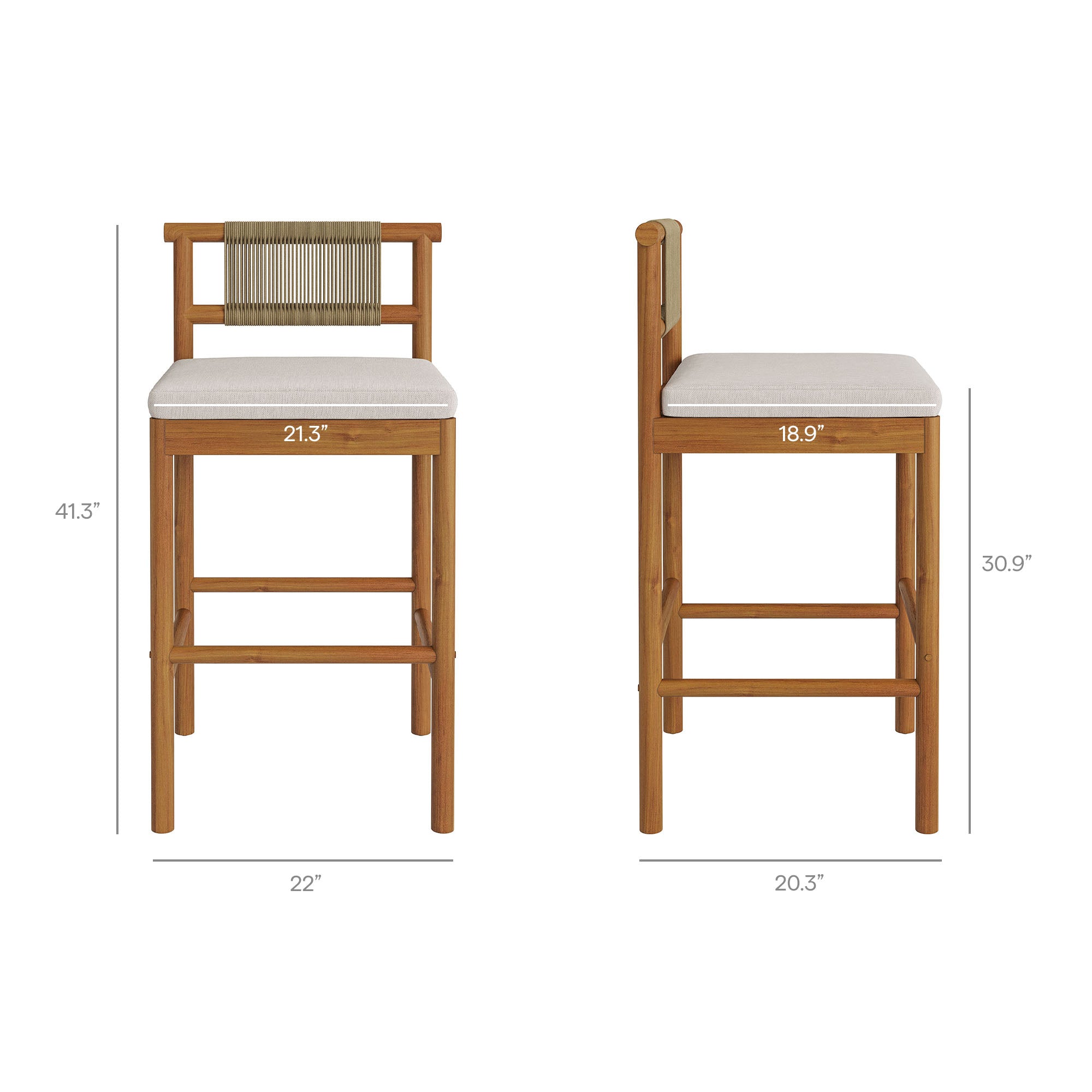 Modway EEI-7626 Eleni Outdoor Patio Teak Wood Bar Stools Set of 2