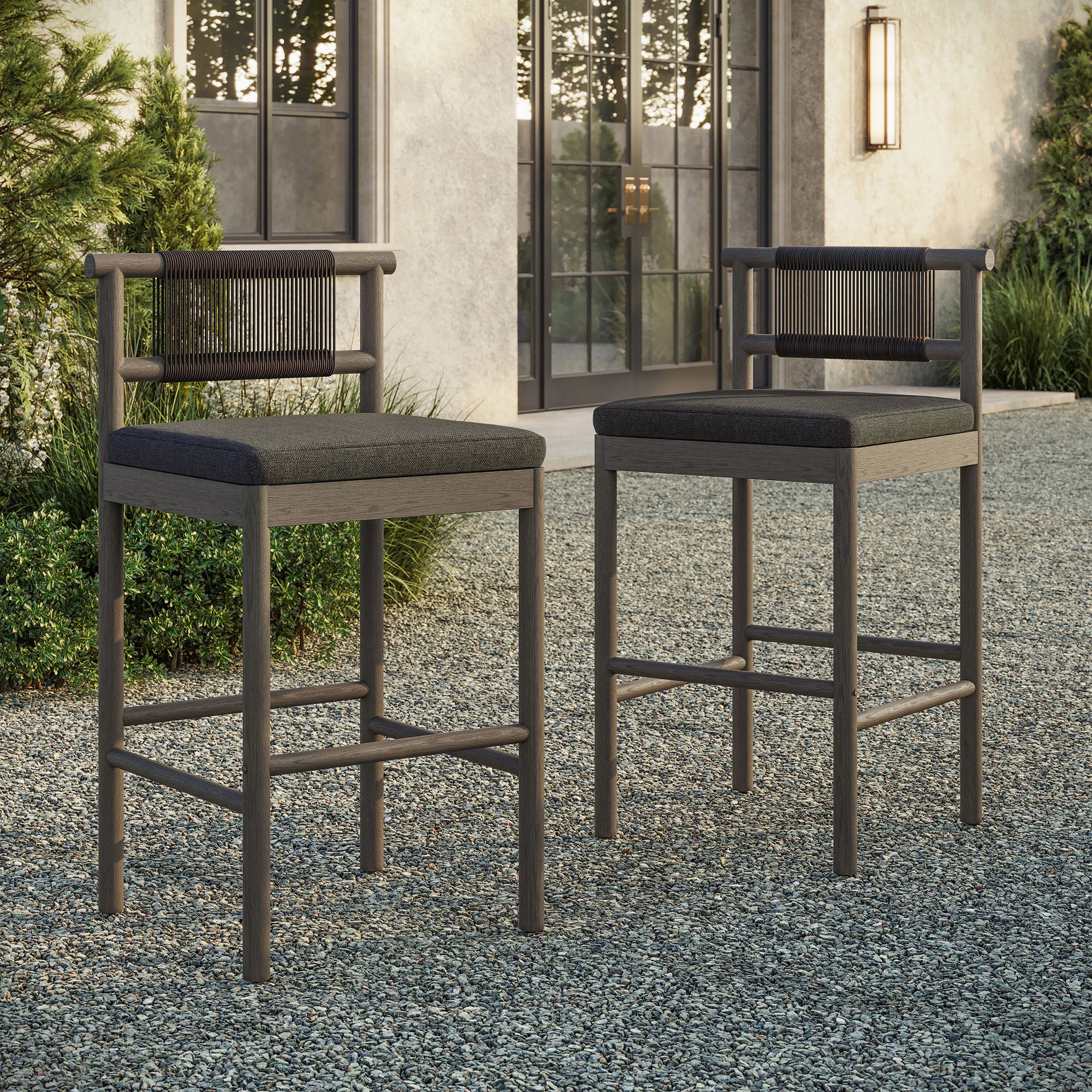 Modway EEI-7626 Eleni Outdoor Patio Teak Wood Bar Stools Set of 2