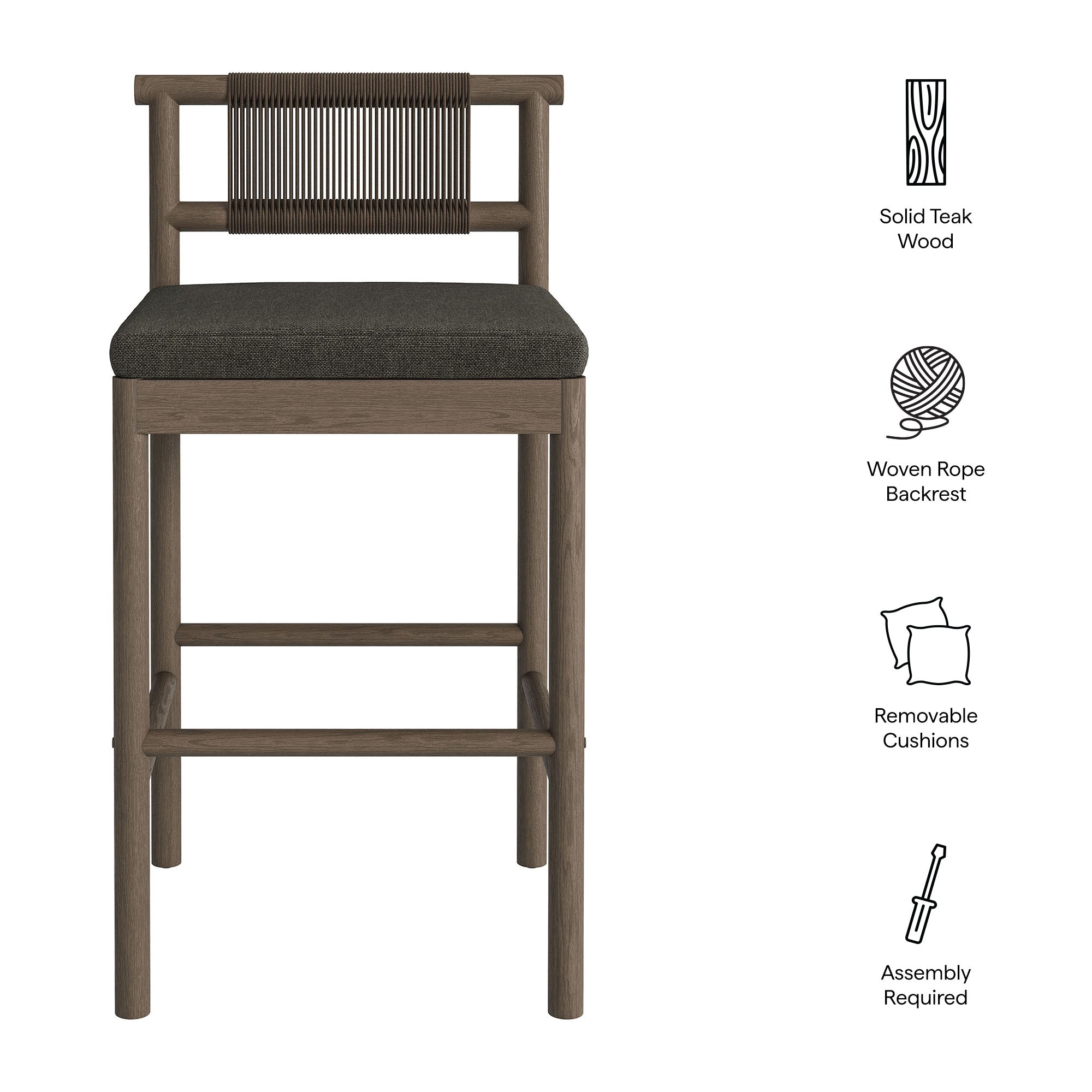 Modway EEI-7626 Eleni Outdoor Patio Teak Wood Bar Stools Set of 2