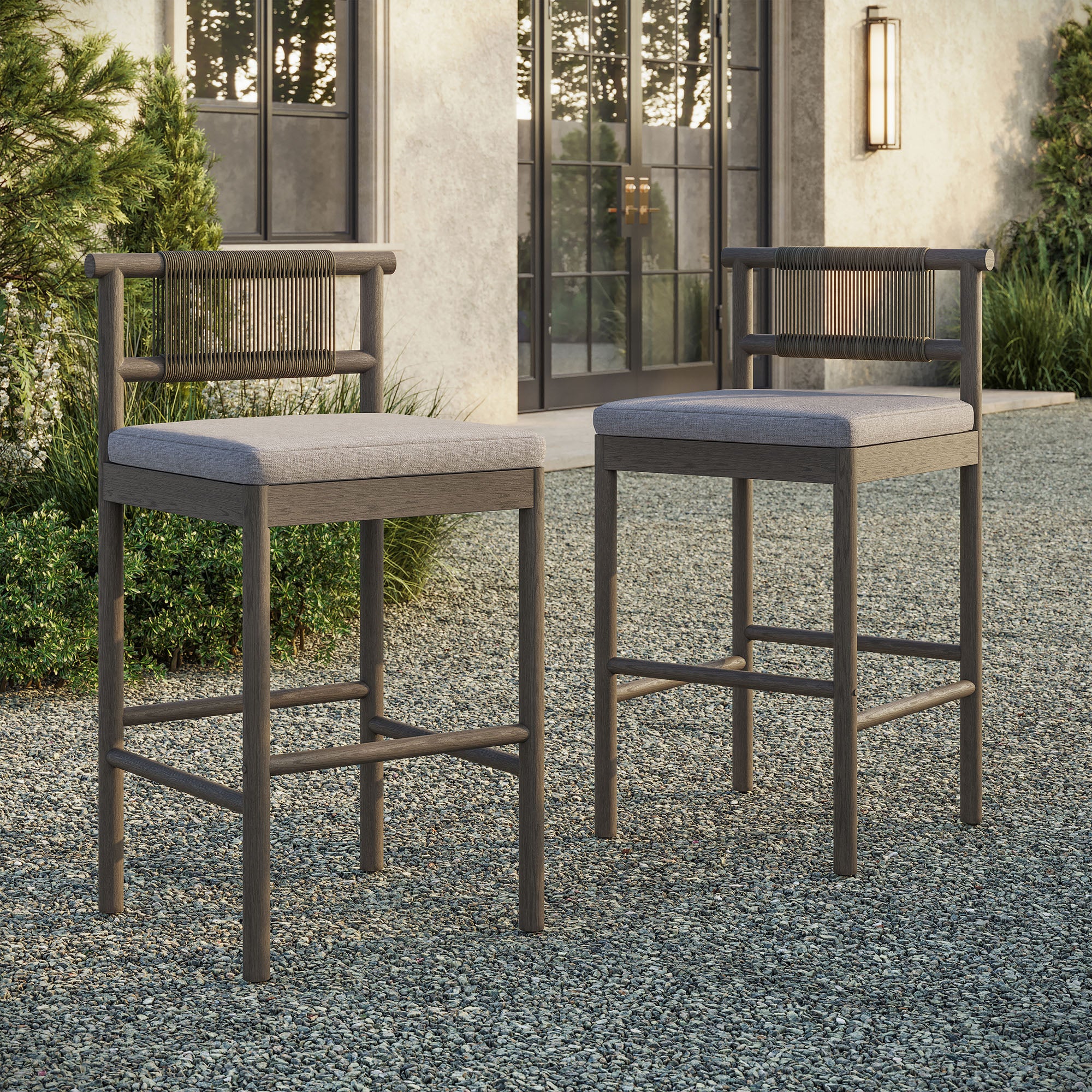Modway EEI-7626 Eleni Outdoor Patio Teak Wood Bar Stools Set of 2
