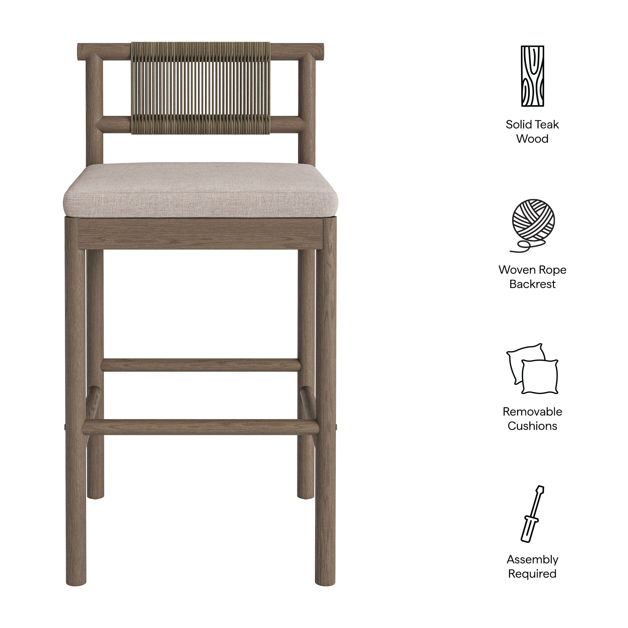 Modway EEI-7626 Eleni Outdoor Patio Teak Wood Bar Stools Set of 2