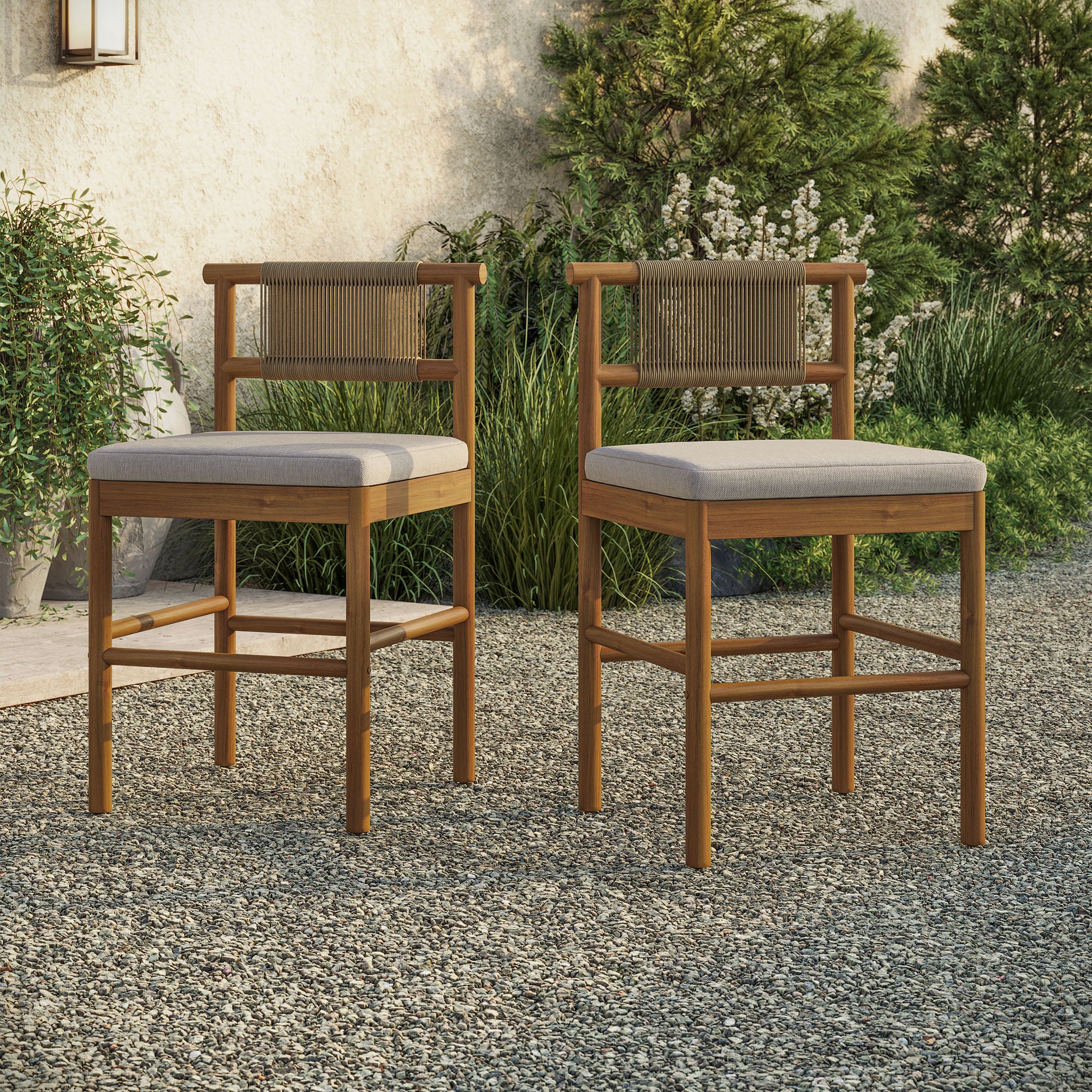 Modway EEI-7627 Eleni Outdoor Patio Teak Wood Counter Stools Set of 2