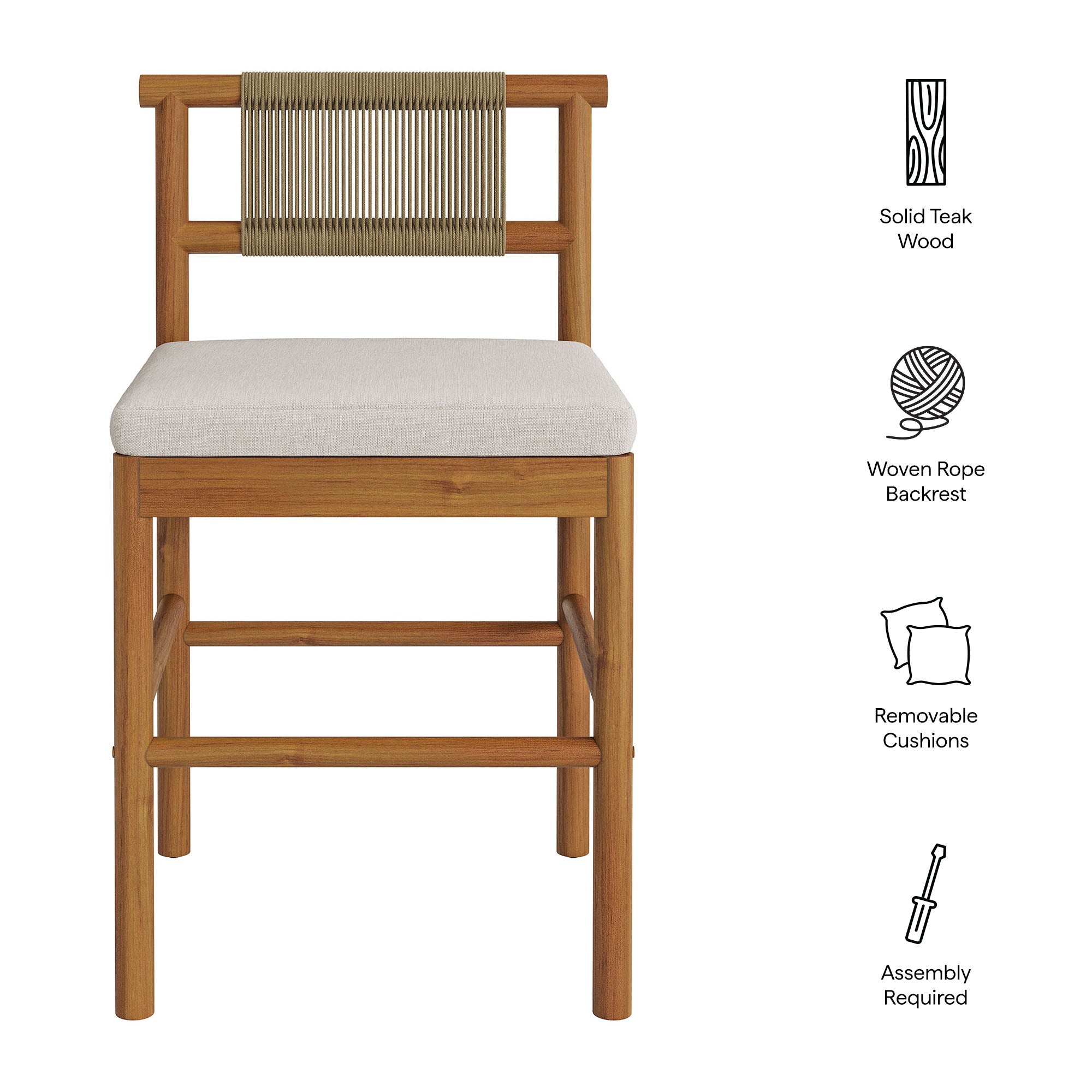 Modway EEI-7627 Eleni Outdoor Patio Teak Wood Counter Stools Set of 2