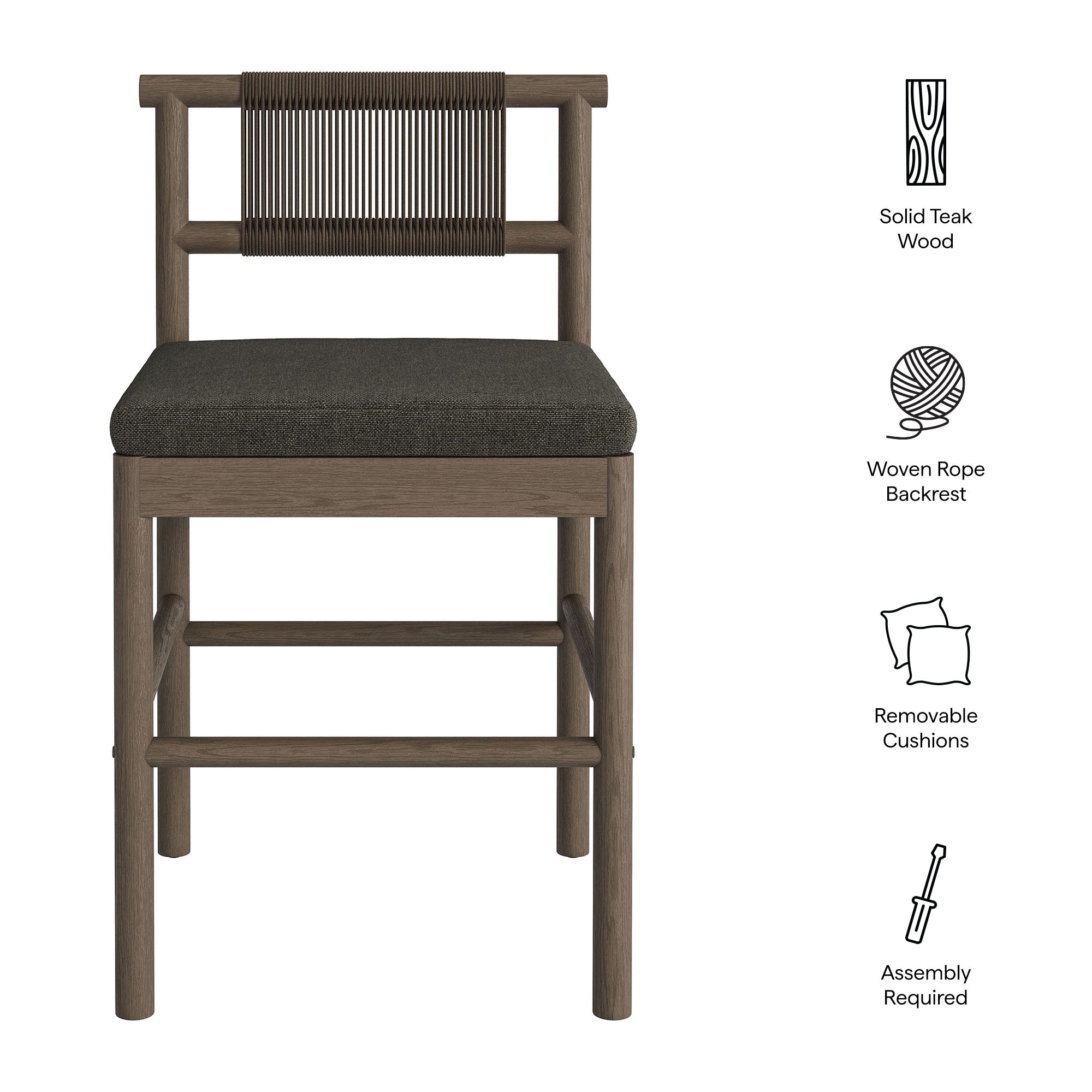 Modway EEI-7627 Eleni Outdoor Patio Teak Wood Counter Stools Set of 2