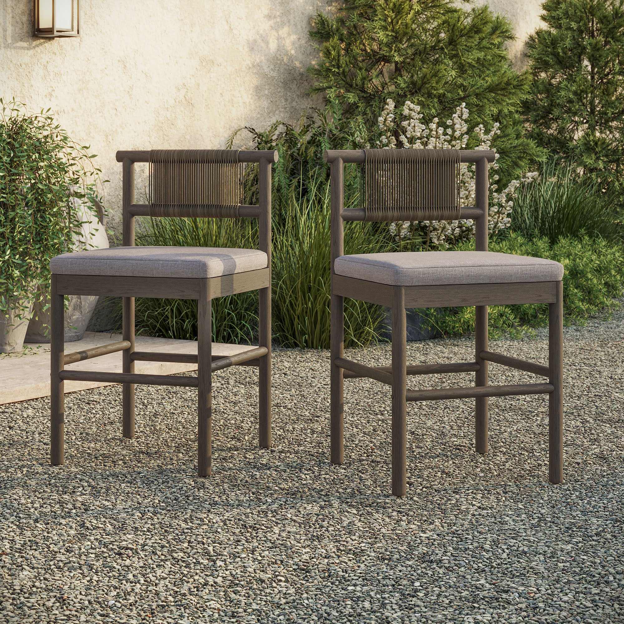 Modway EEI-7627 Eleni Outdoor Patio Teak Wood Counter Stools Set of 2