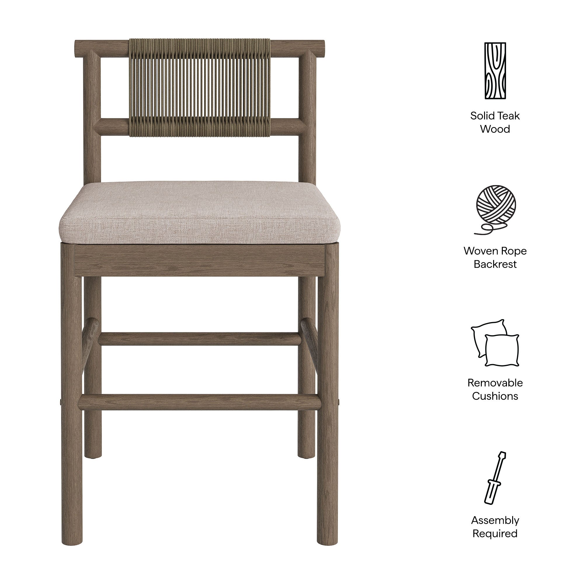 Modway EEI-7627 Eleni Outdoor Patio Teak Wood Counter Stools Set of 2