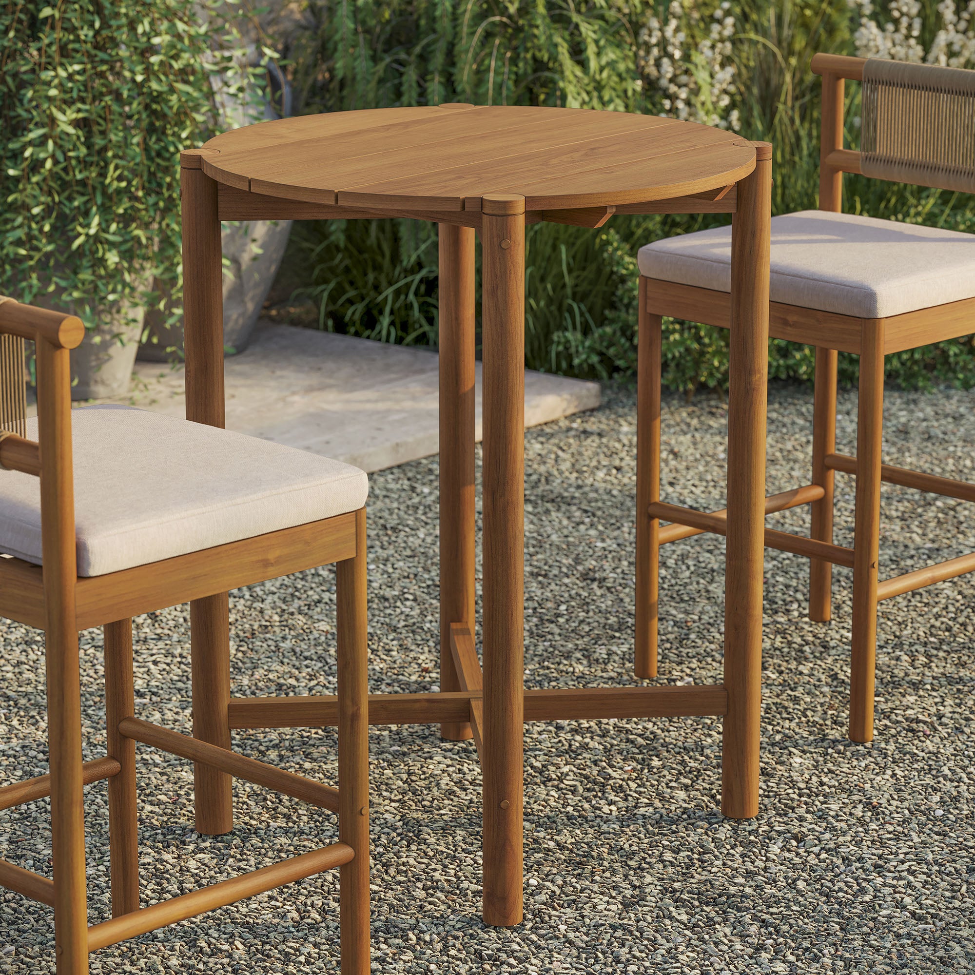 Modway EEI-7628 Eleni Round 35 Inch Outdoor Patio Teak Wood Round Bar Table
