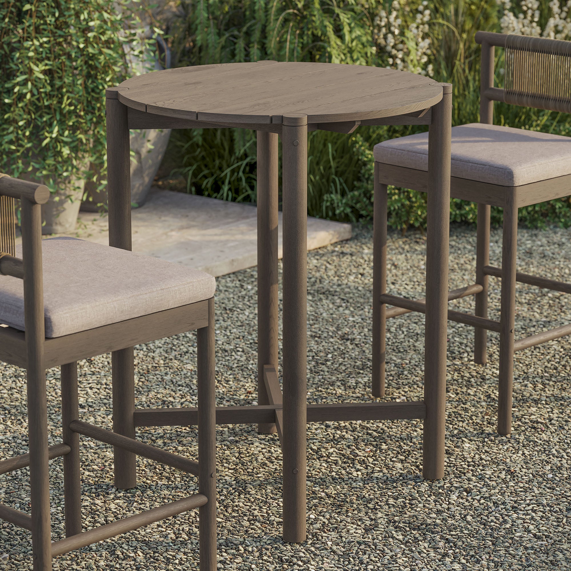 Modway EEI-7628 Eleni Round 35 Inch Outdoor Patio Teak Wood Round Bar Table