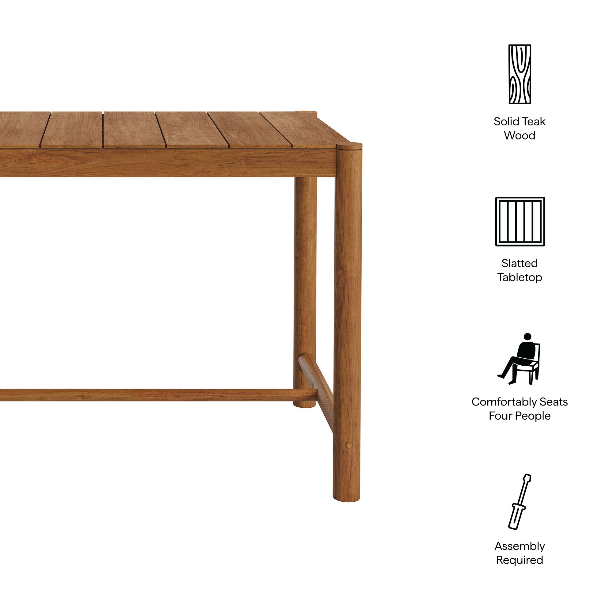 Modway EEI-7629 Eleni Rectangle 56-Inch Outdoor Patio Teak Wood Rectangular Bar Table
