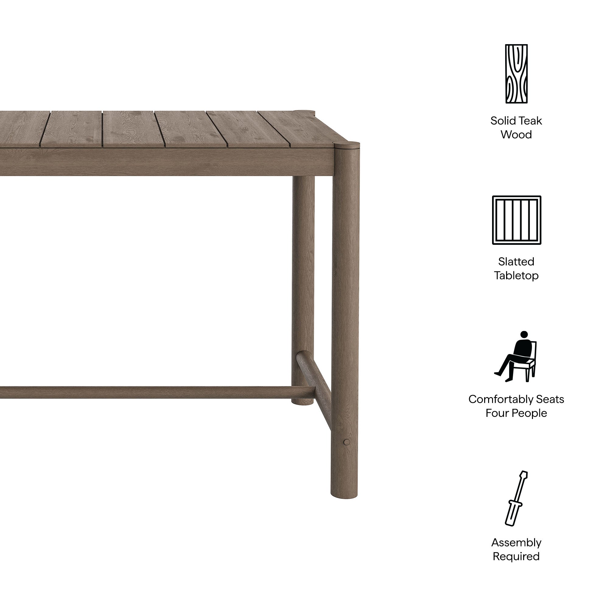 Modway EEI-7629 Eleni Rectangle 56-Inch Outdoor Patio Teak Wood Rectangular Bar Table