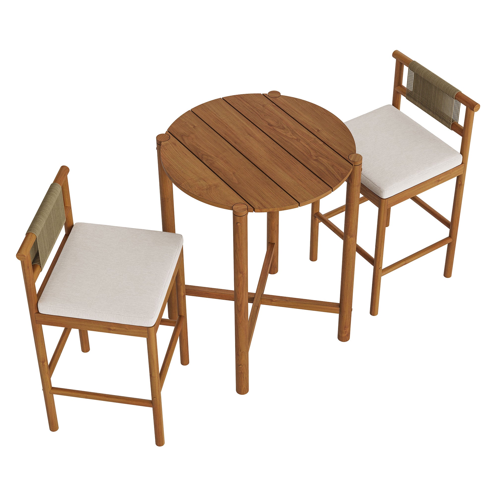 Modway EEI-7630 Eleni 3-Piece Outdoor Patio Teak Wood Bar Set