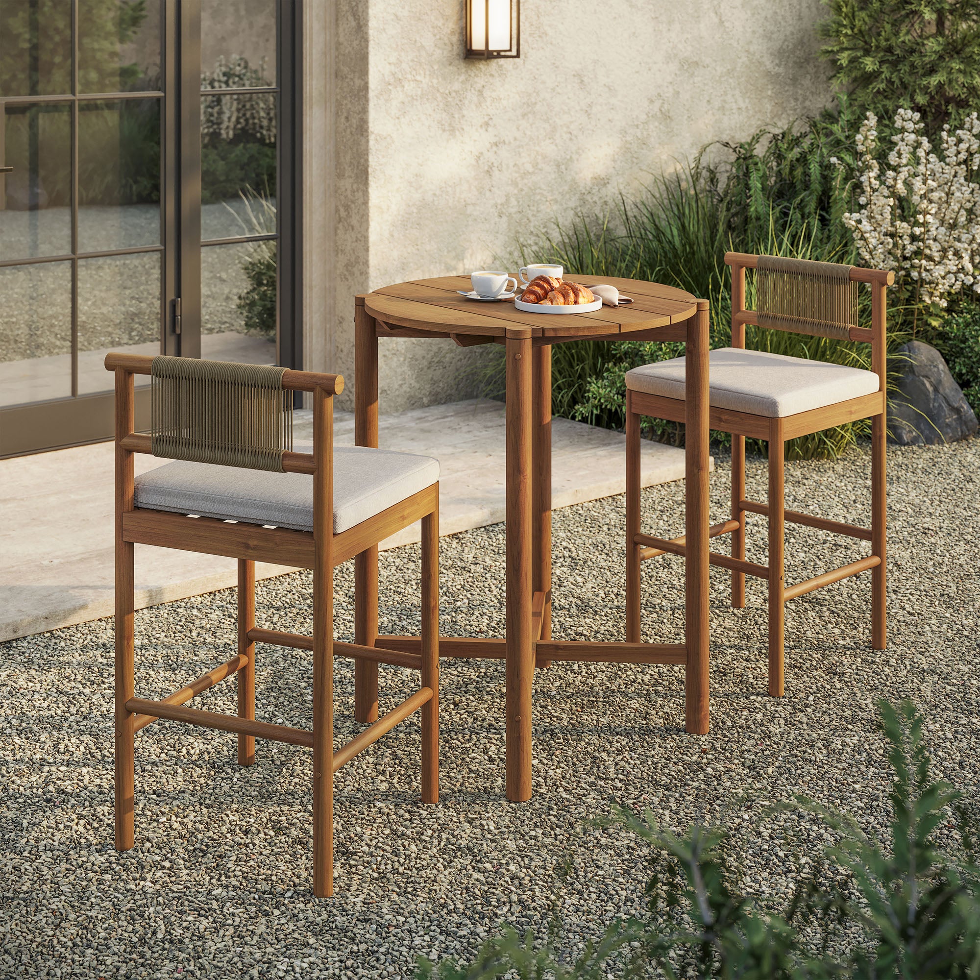 Modway EEI-7630 Eleni 3-Piece Outdoor Patio Teak Wood Bar Set