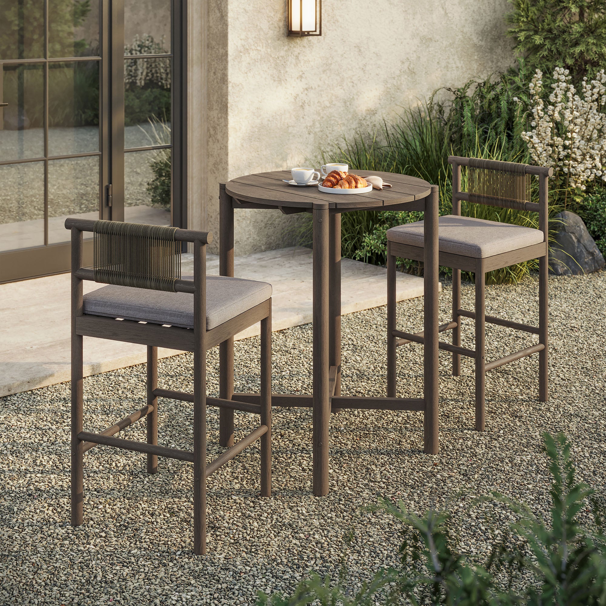 Modway EEI-7630 Eleni 3-Piece Outdoor Patio Teak Wood Bar Set
