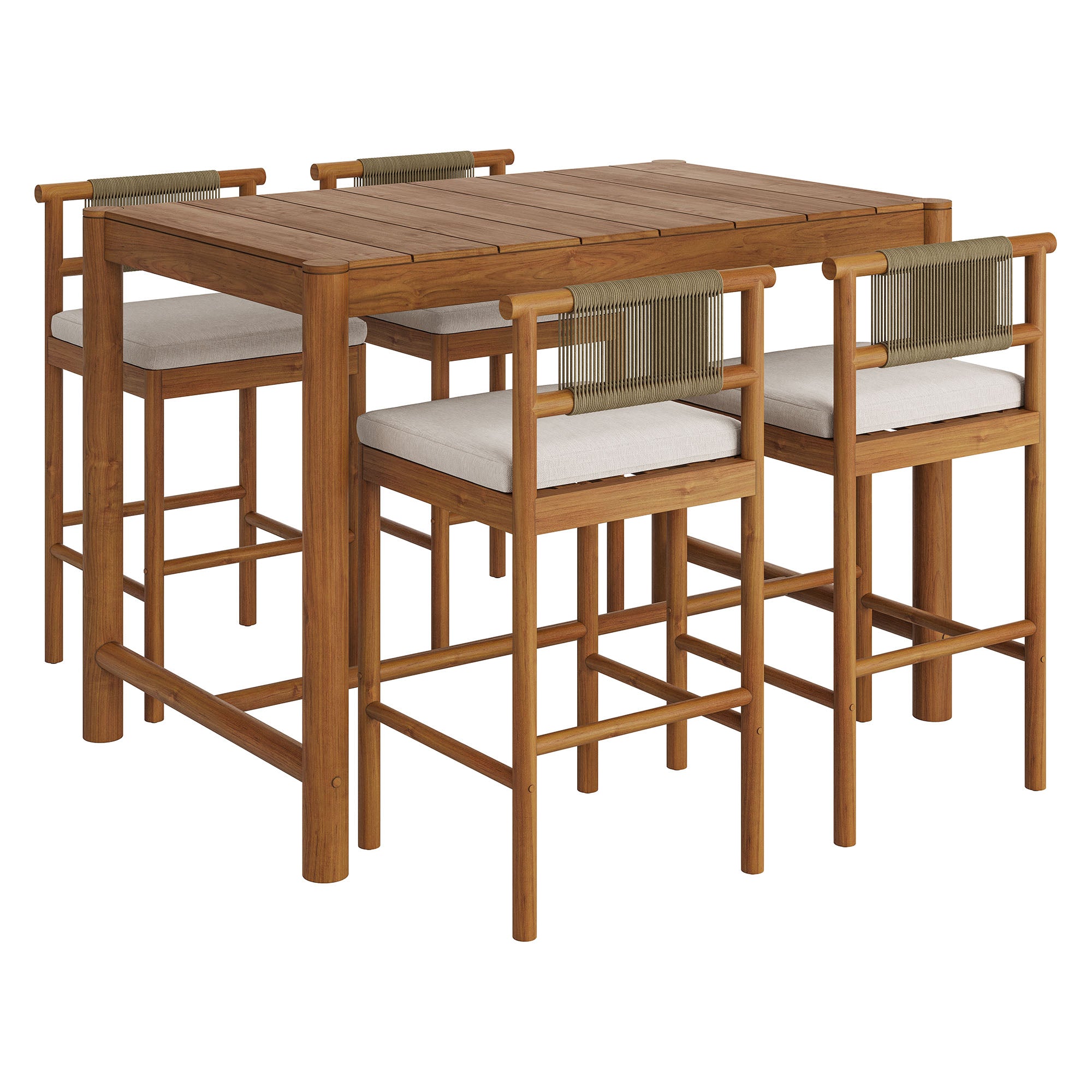 Modway EEI-7631 Eleni 5-Piece Outdoor Patio Teak Wood Bar Set