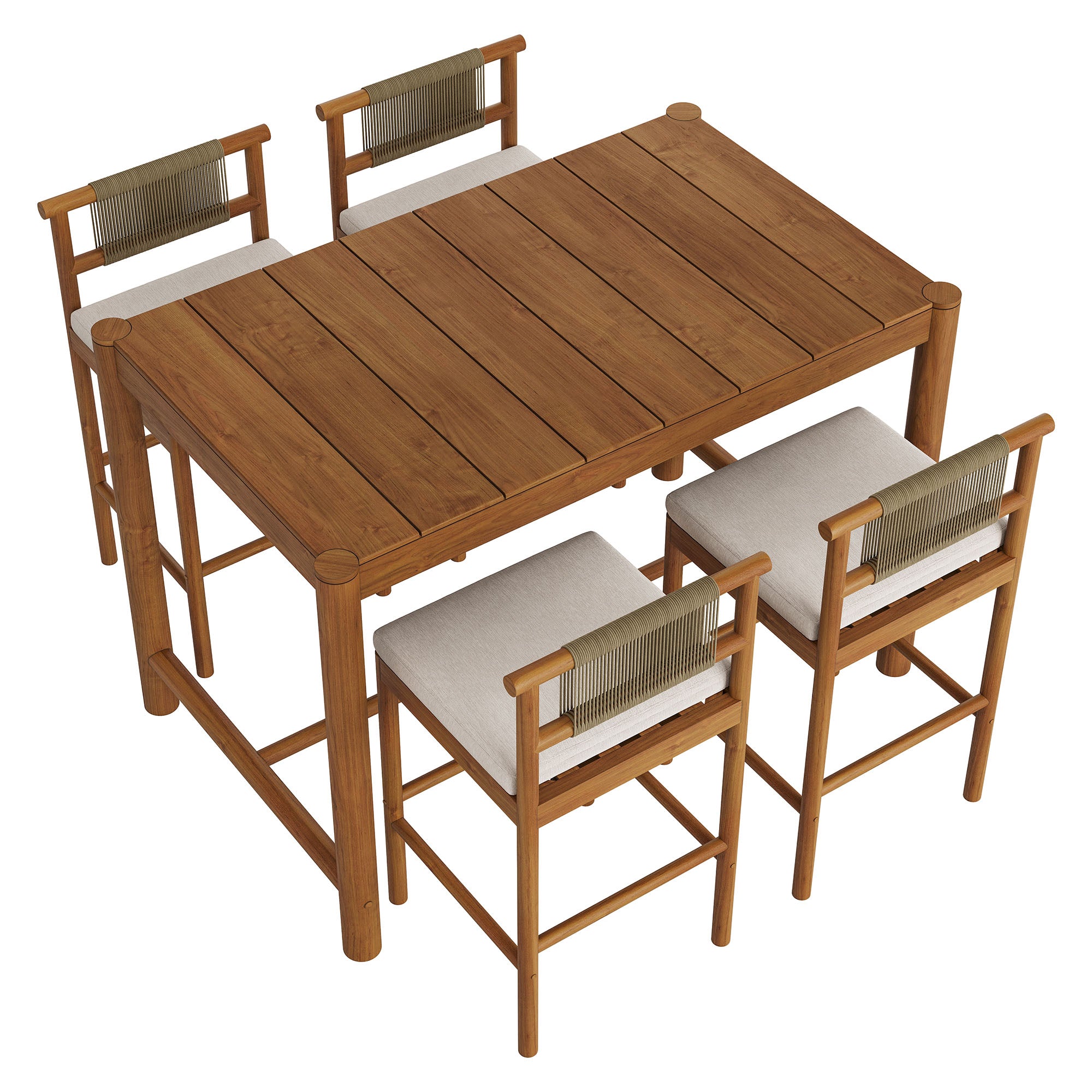 Modway EEI-7631 Eleni 5-Piece Outdoor Patio Teak Wood Bar Set