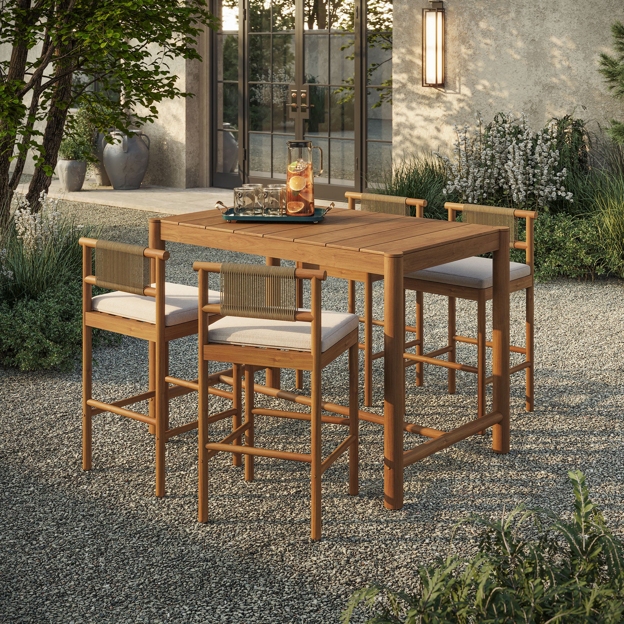 Modway EEI-7631 Eleni 5-Piece Outdoor Patio Teak Wood Bar Set