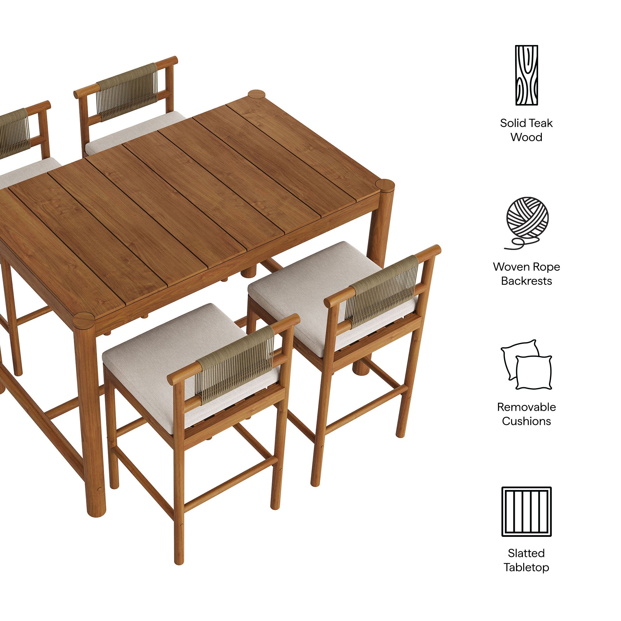 Modway EEI-7631 Eleni 5-Piece Outdoor Patio Teak Wood Bar Set