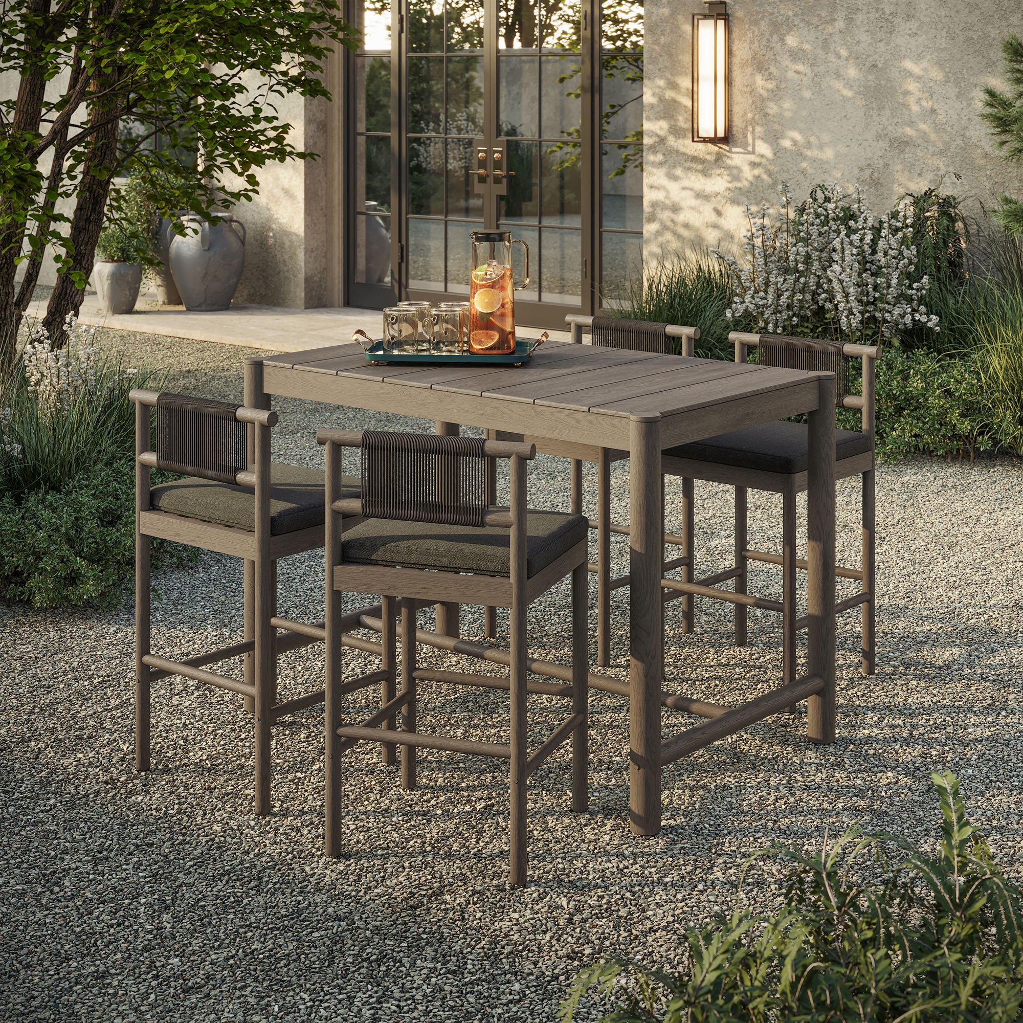 Modway EEI-7631 Eleni 5-Piece Outdoor Patio Teak Wood Bar Set