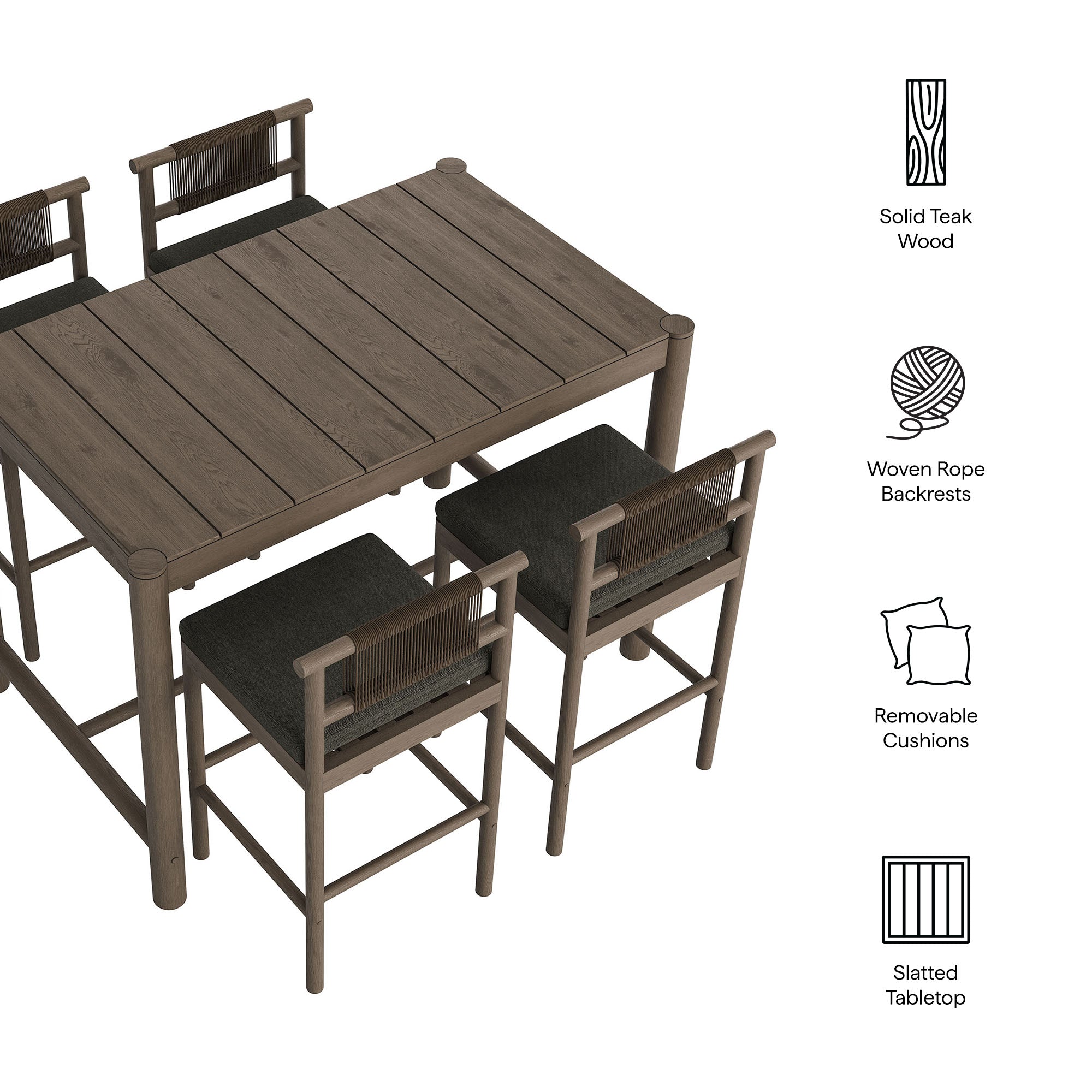 Modway EEI-7631 Eleni 5-Piece Outdoor Patio Teak Wood Bar Set