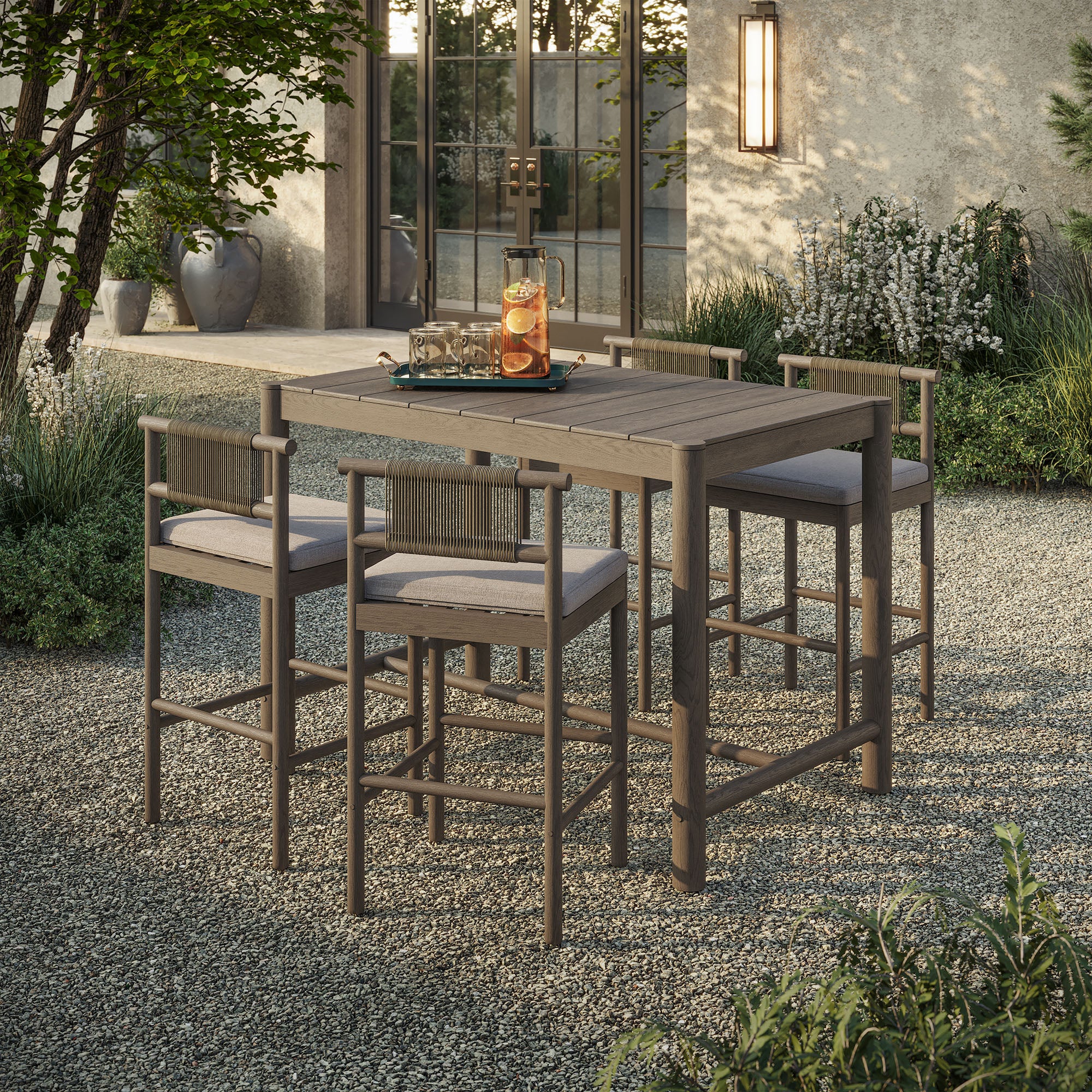 Modway EEI-7631 Eleni 5-Piece Outdoor Patio Teak Wood Bar Set