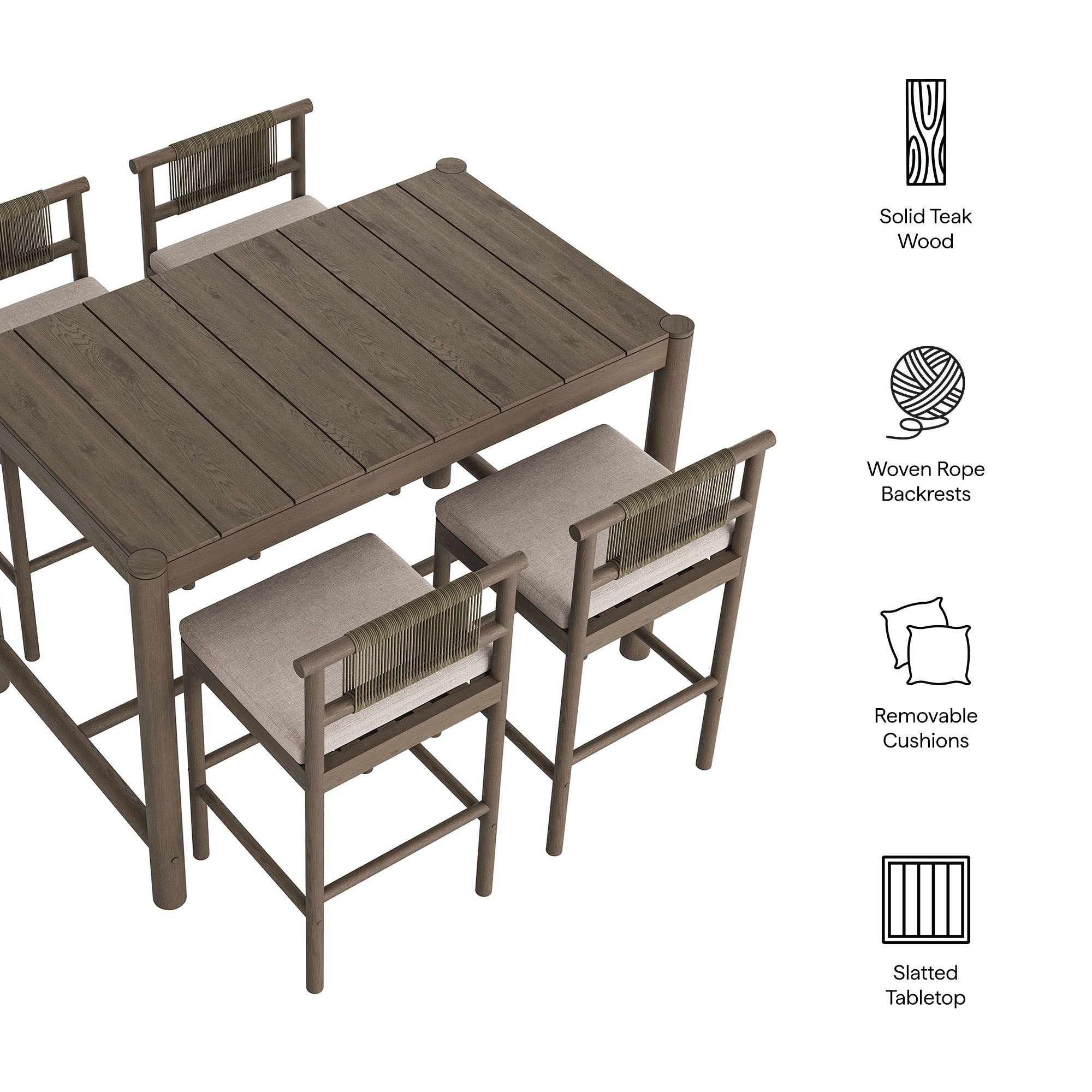 Modway EEI-7631 Eleni 5-Piece Outdoor Patio Teak Wood Bar Set