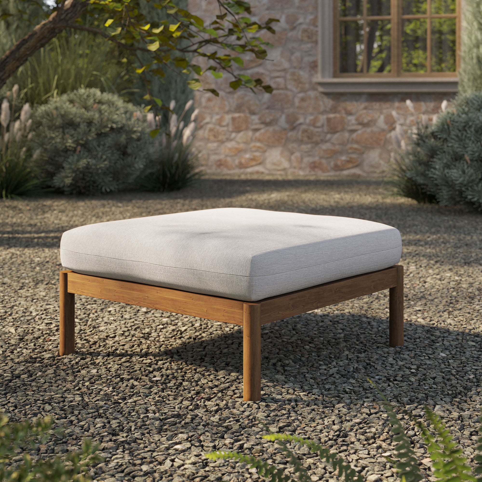 Modway Eleni Square Outdoor Patio Teak Wood Ottoman EEI-7656