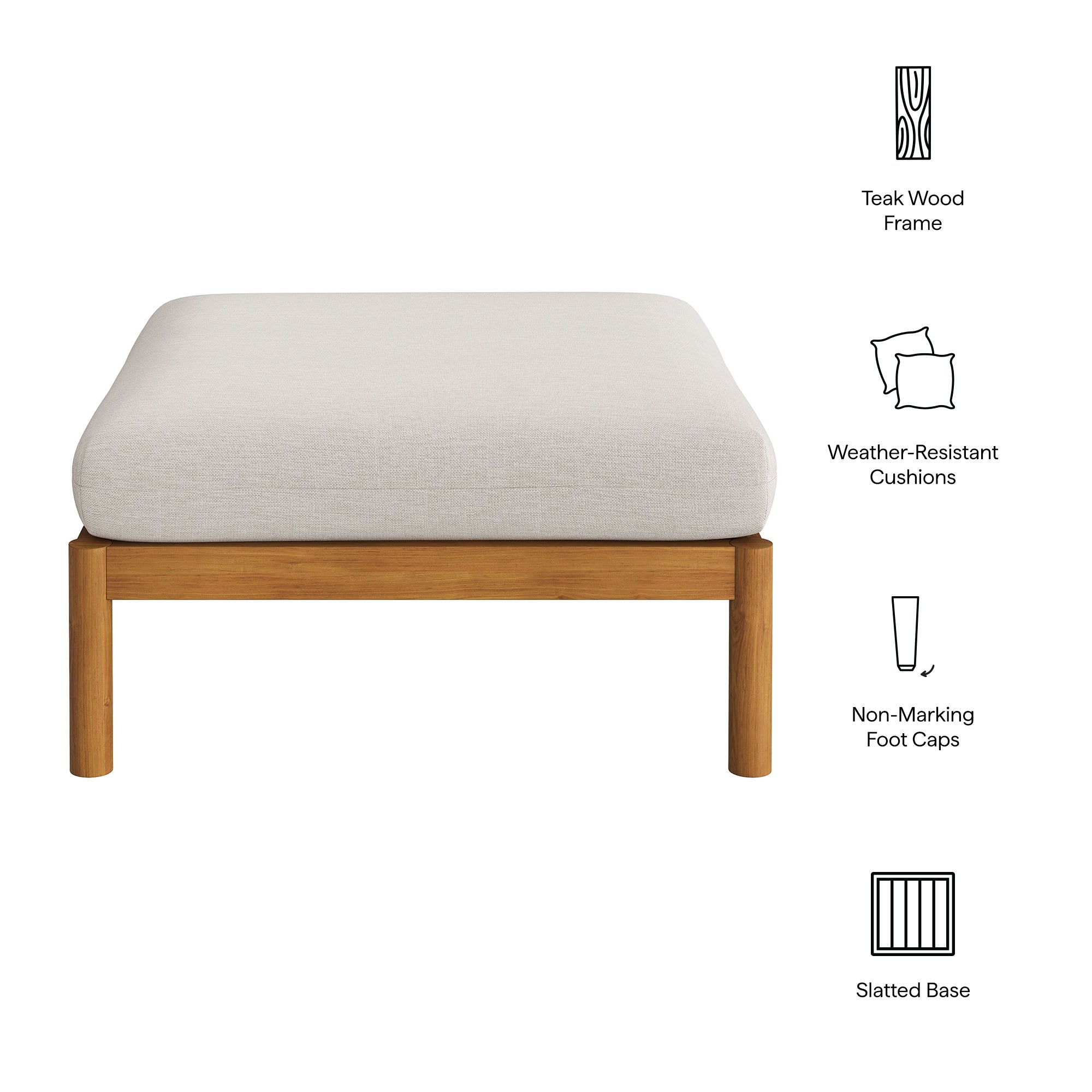 Modway Eleni Square Outdoor Patio Teak Wood Ottoman EEI-7656