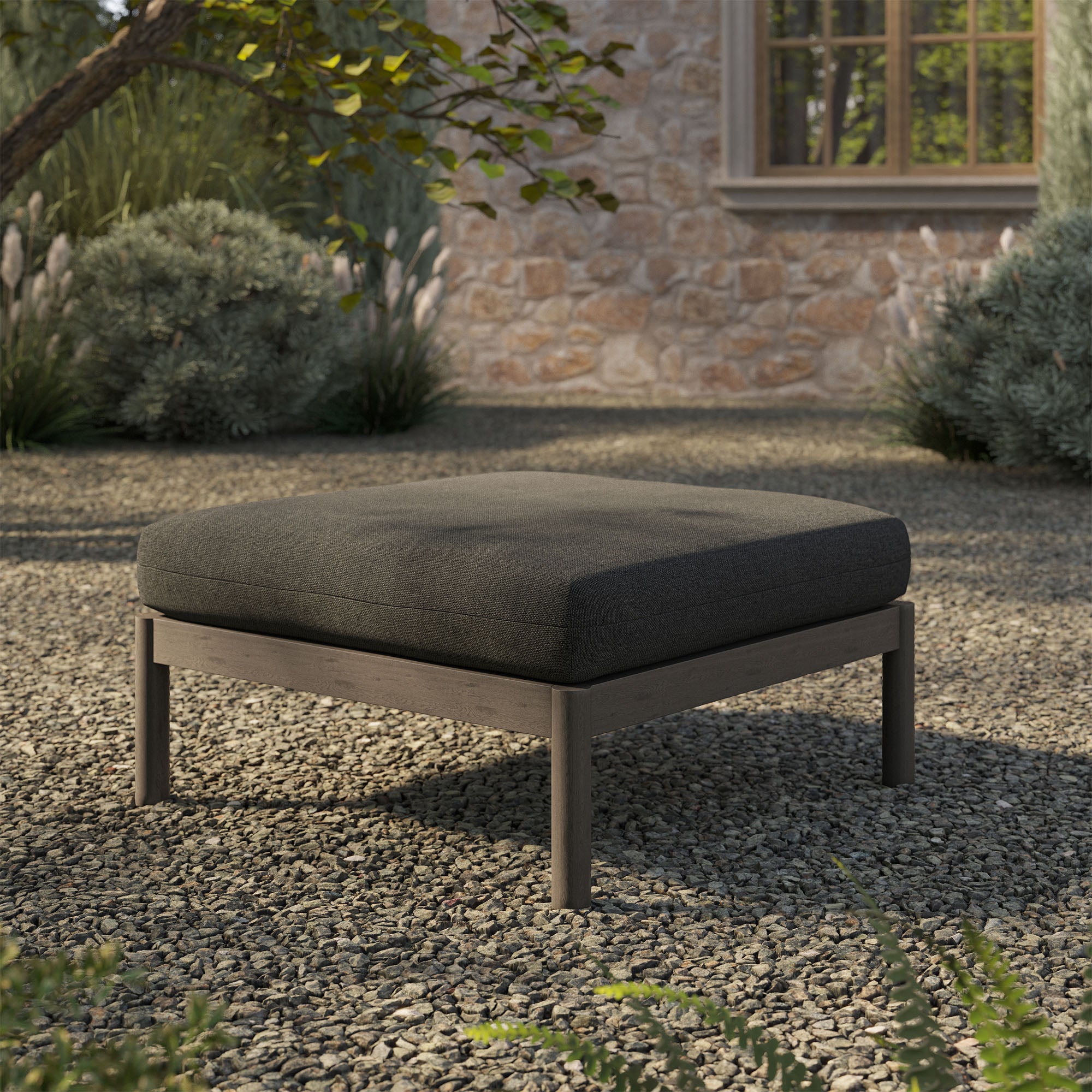 Modway Eleni Square Outdoor Patio Teak Wood Ottoman EEI-7656