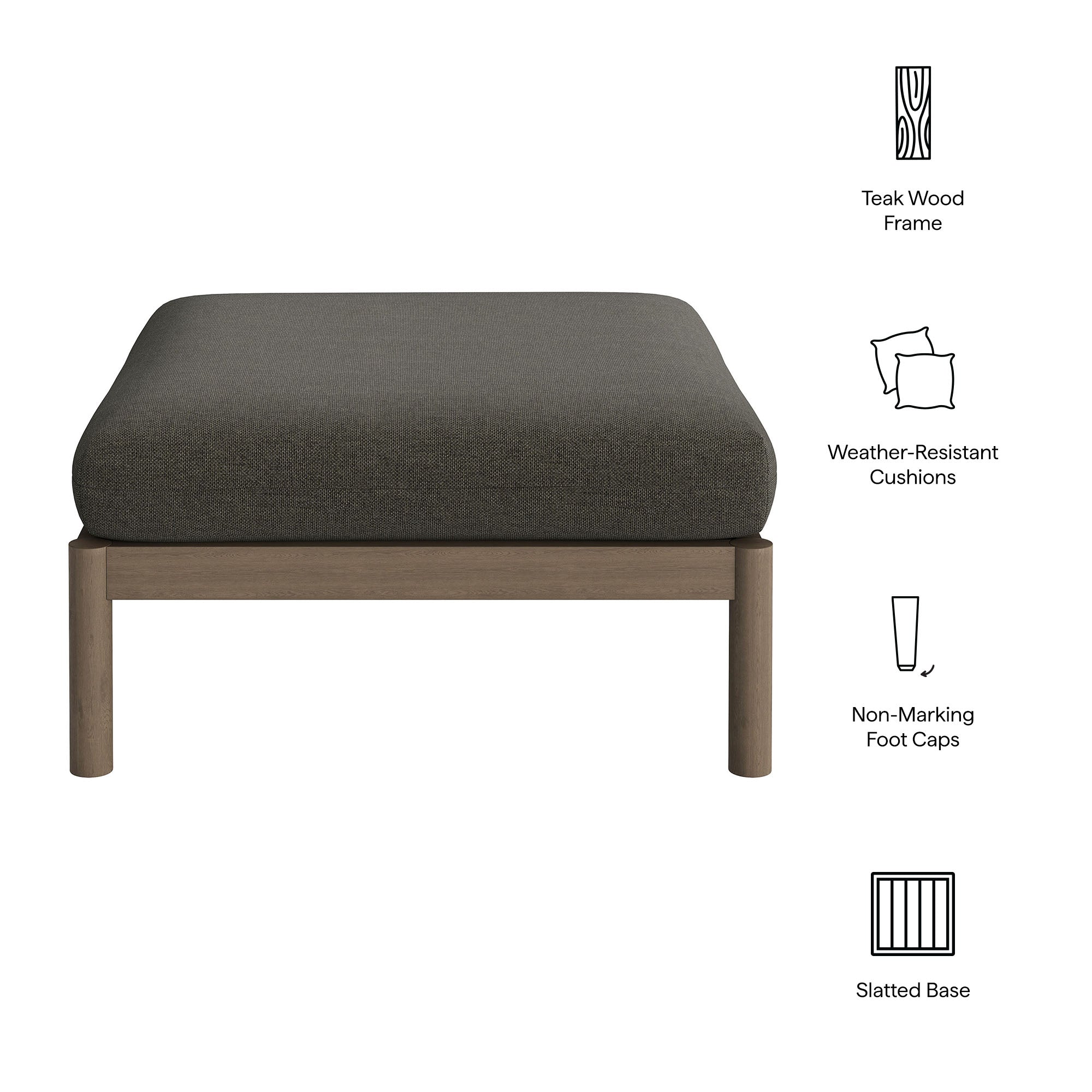 Modway Eleni Square Outdoor Patio Teak Wood Ottoman EEI-7656