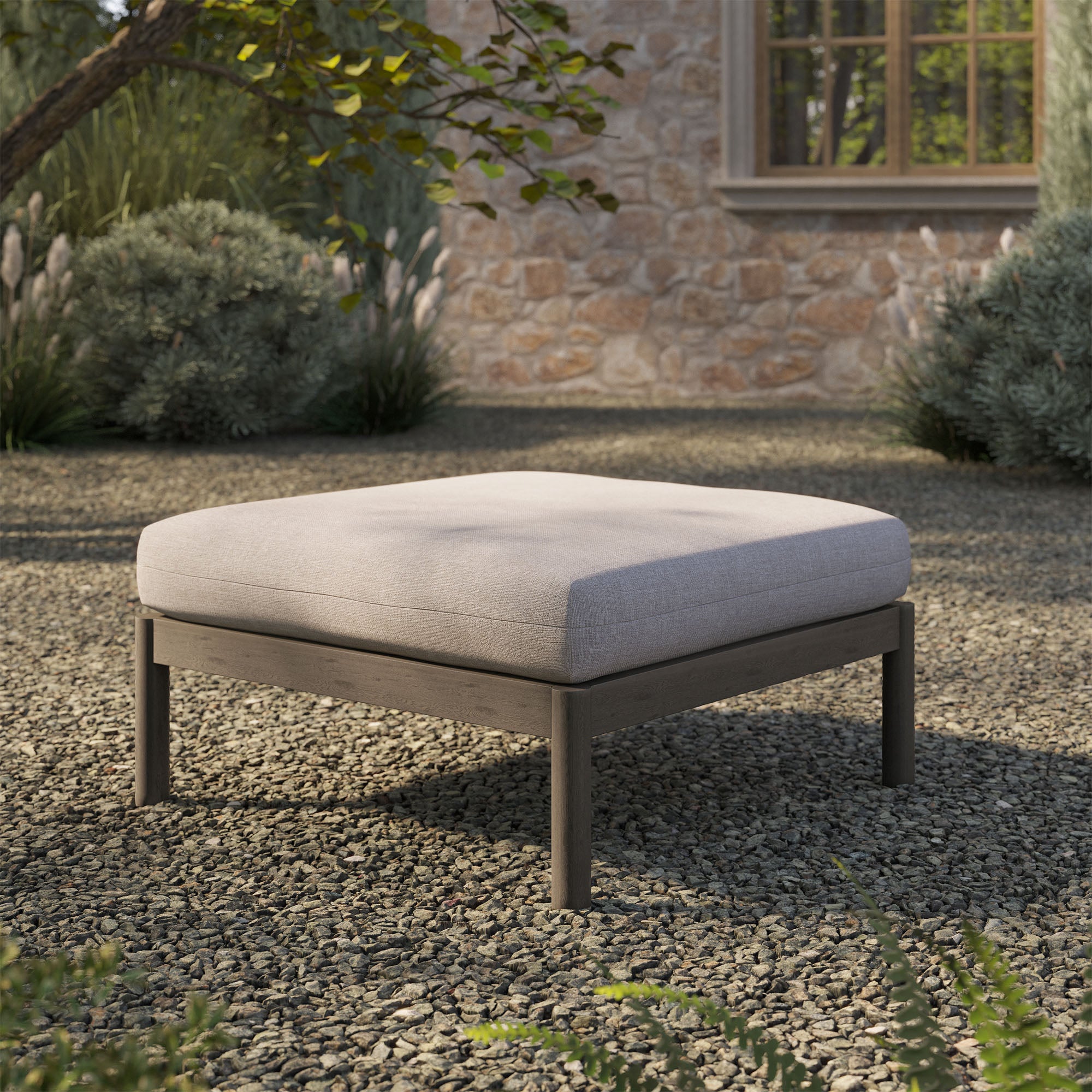 Modway Eleni Square Outdoor Patio Teak Wood Ottoman EEI-7656